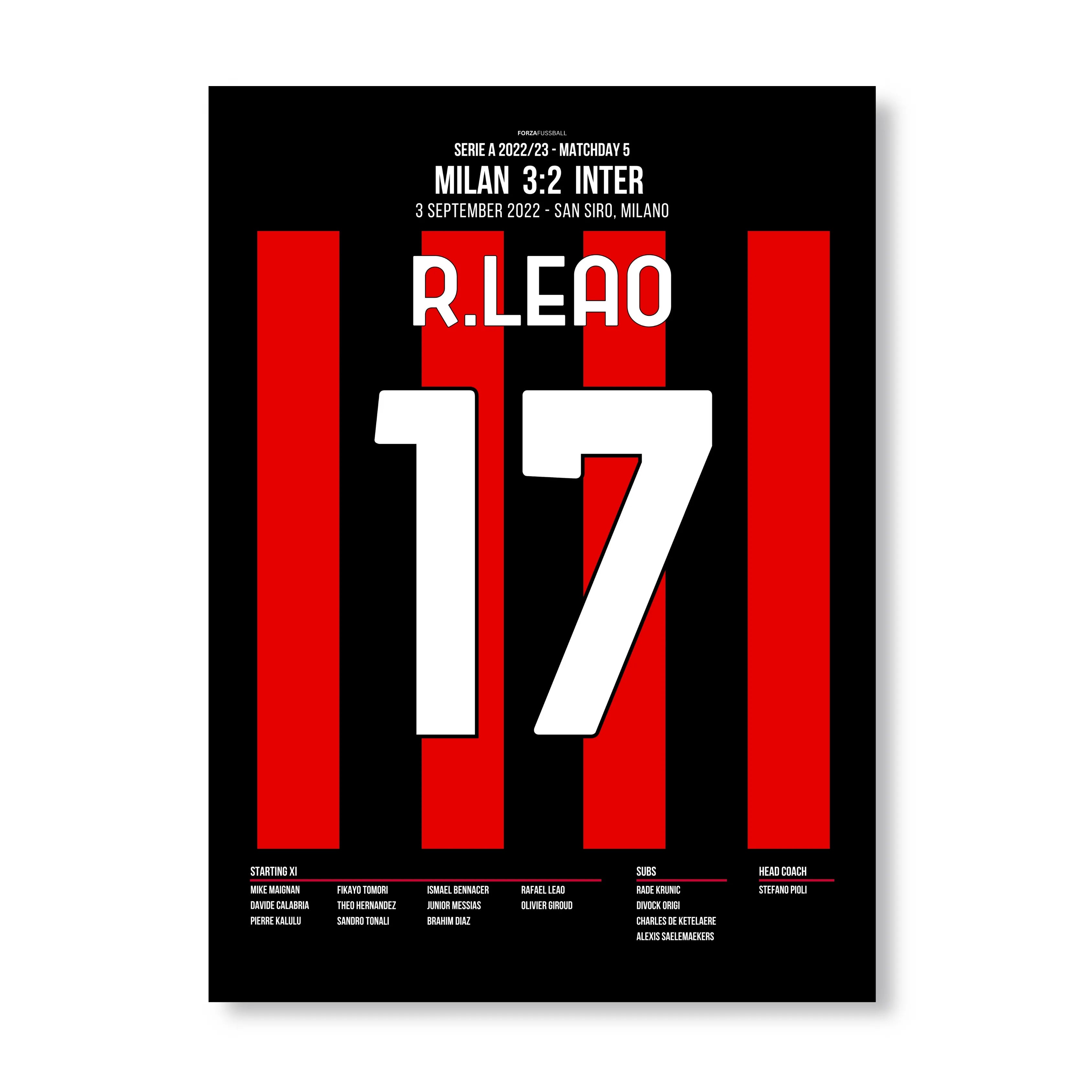 Leao nimmt Inter mit 2 Toren im Derby auseinander Fußball Poster mit Rahmen