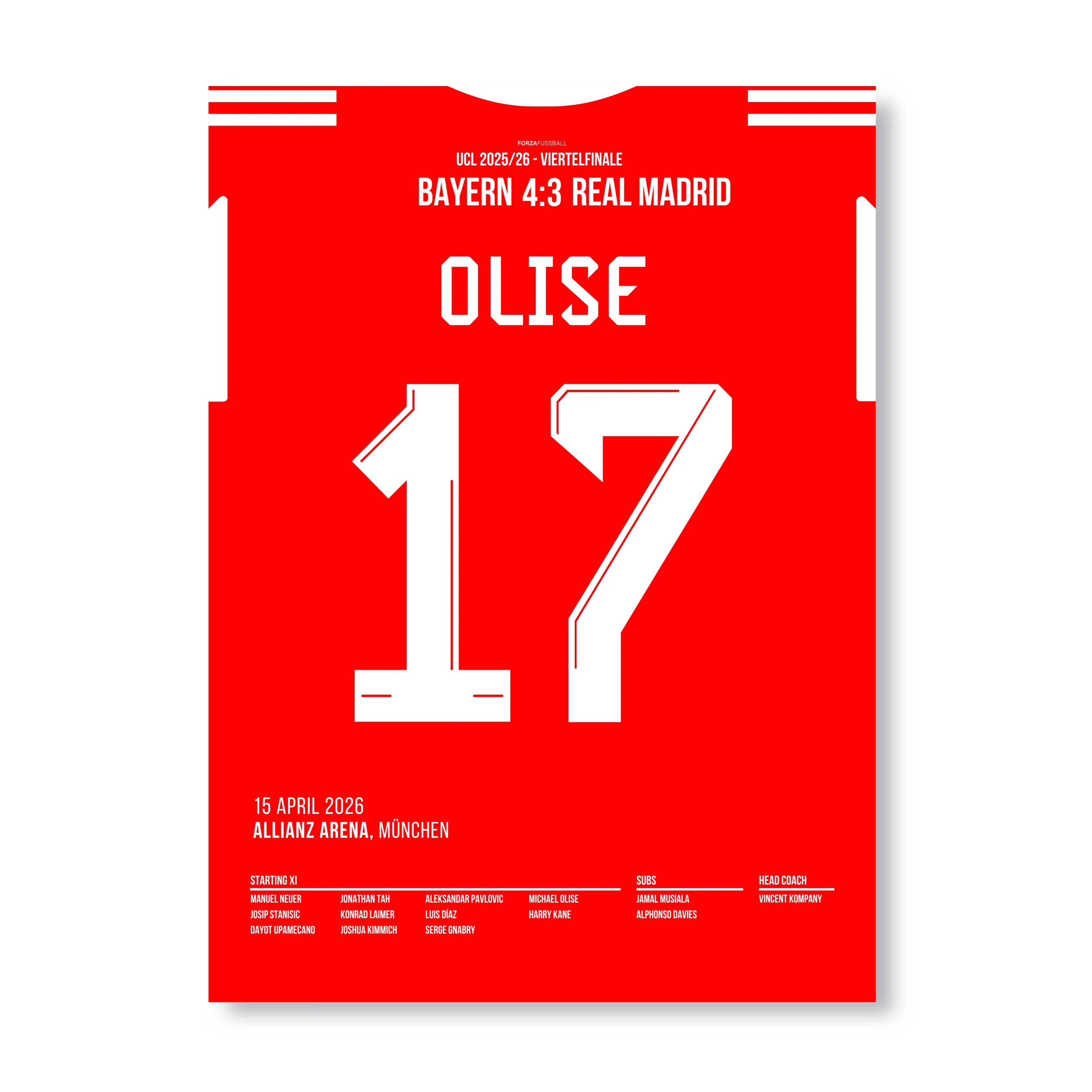 Olise vollendet das Bayern Spektakel vs Real Madrid Fußball Poster mit Rahmen