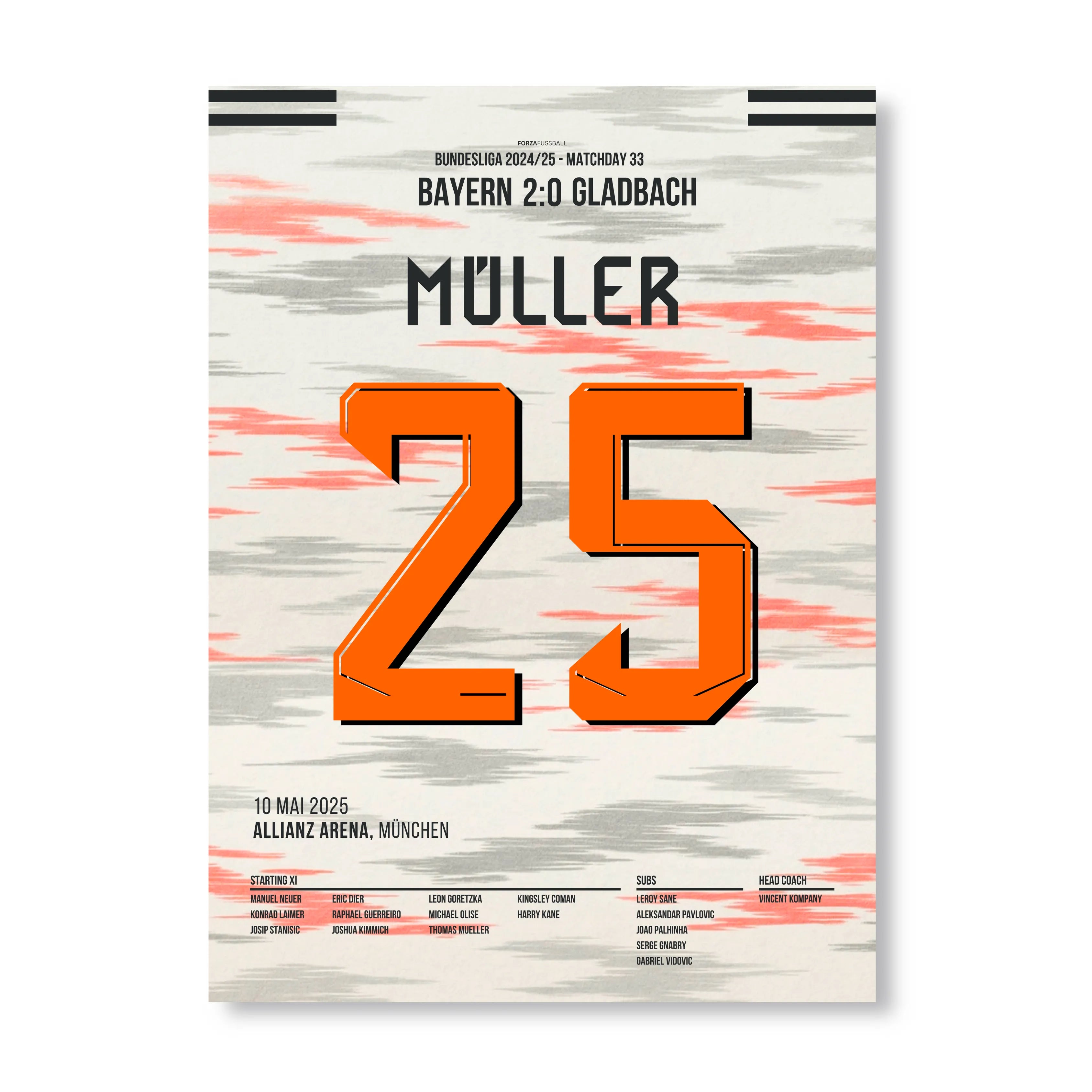 Bayern Legende Thomas Müller sagt Servus Fußball Poster mit Rahmen