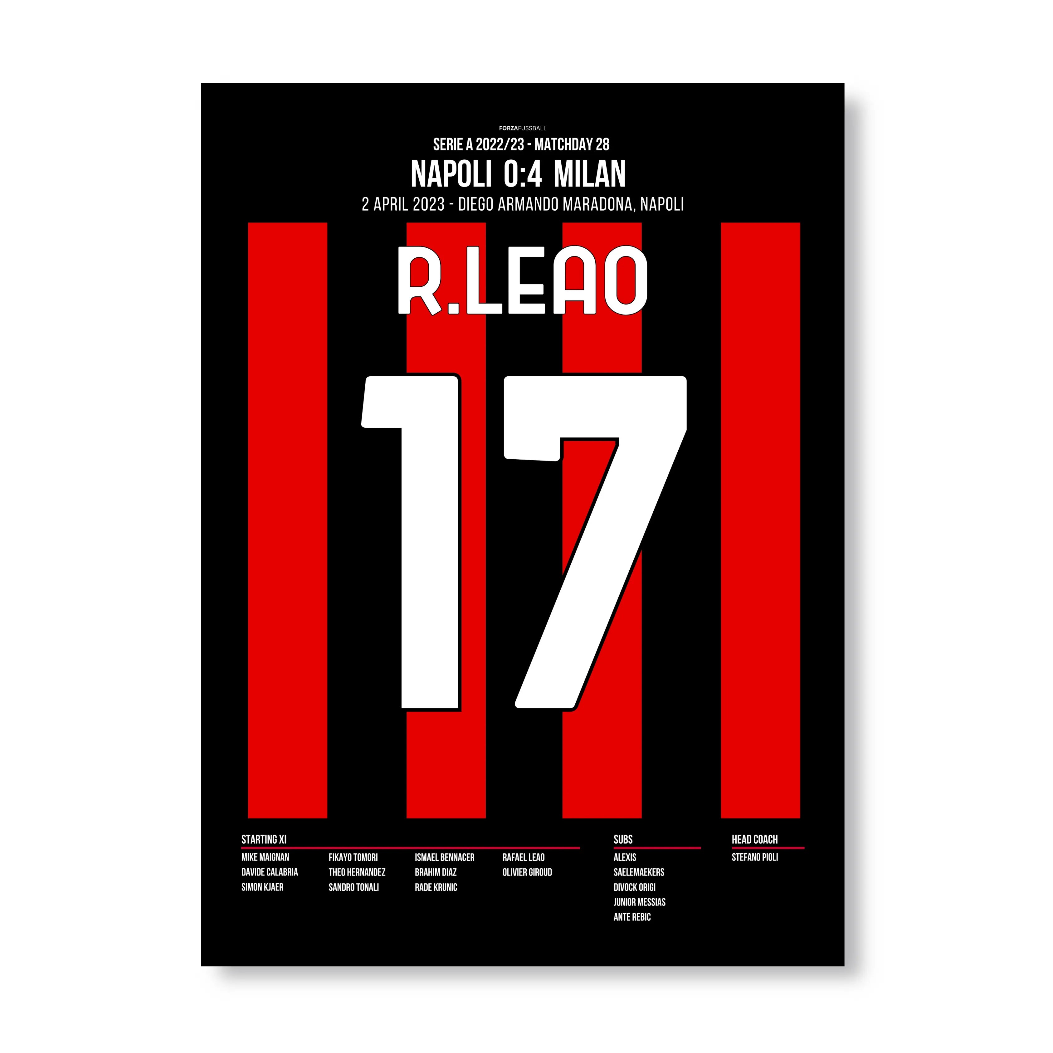 0 zu 4! Leao und Milan nehmen das Diego Armando Maradona ein Fußball Poster mit Rahmen