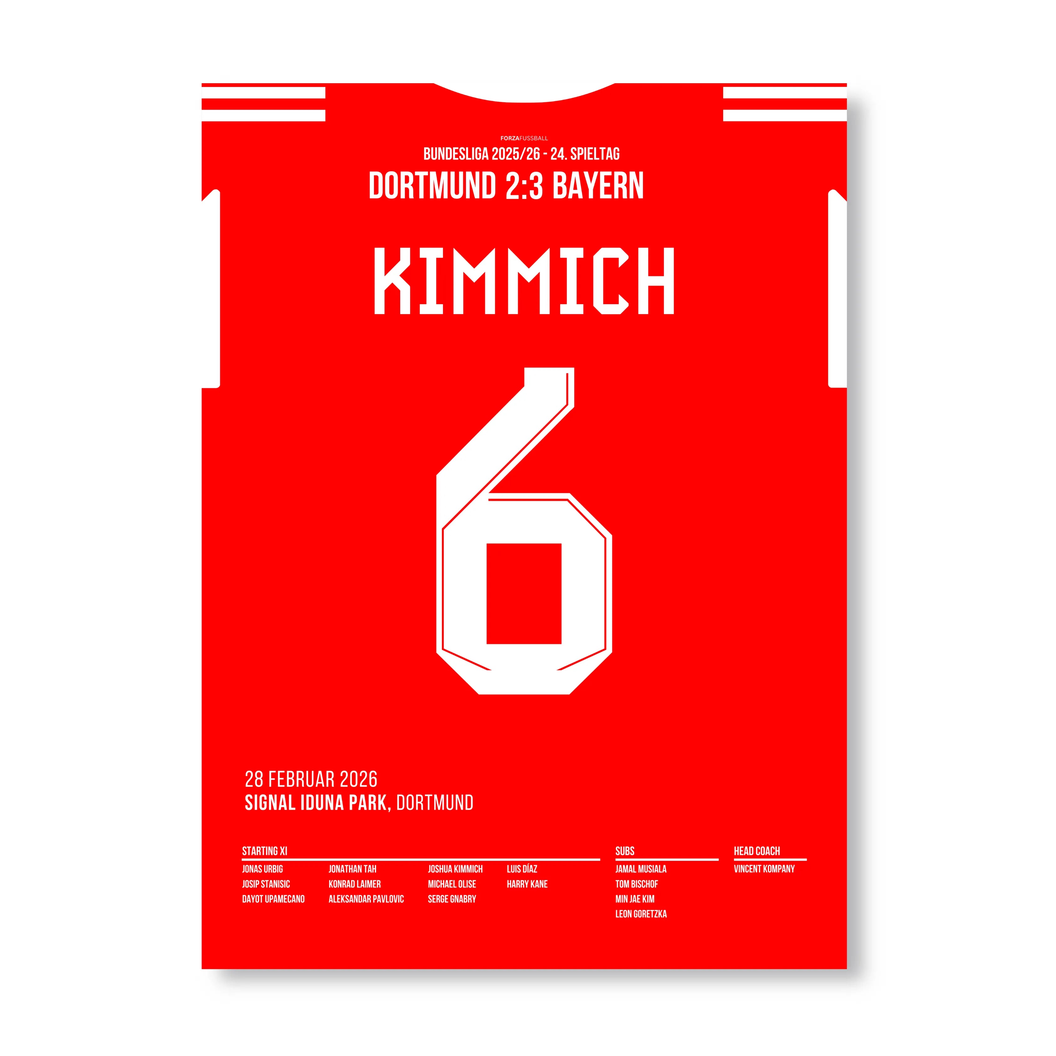 Kimmich's Volley entscheidet Meisterschaft & Klassiker 2026 Fußball Poster mit Rahmen