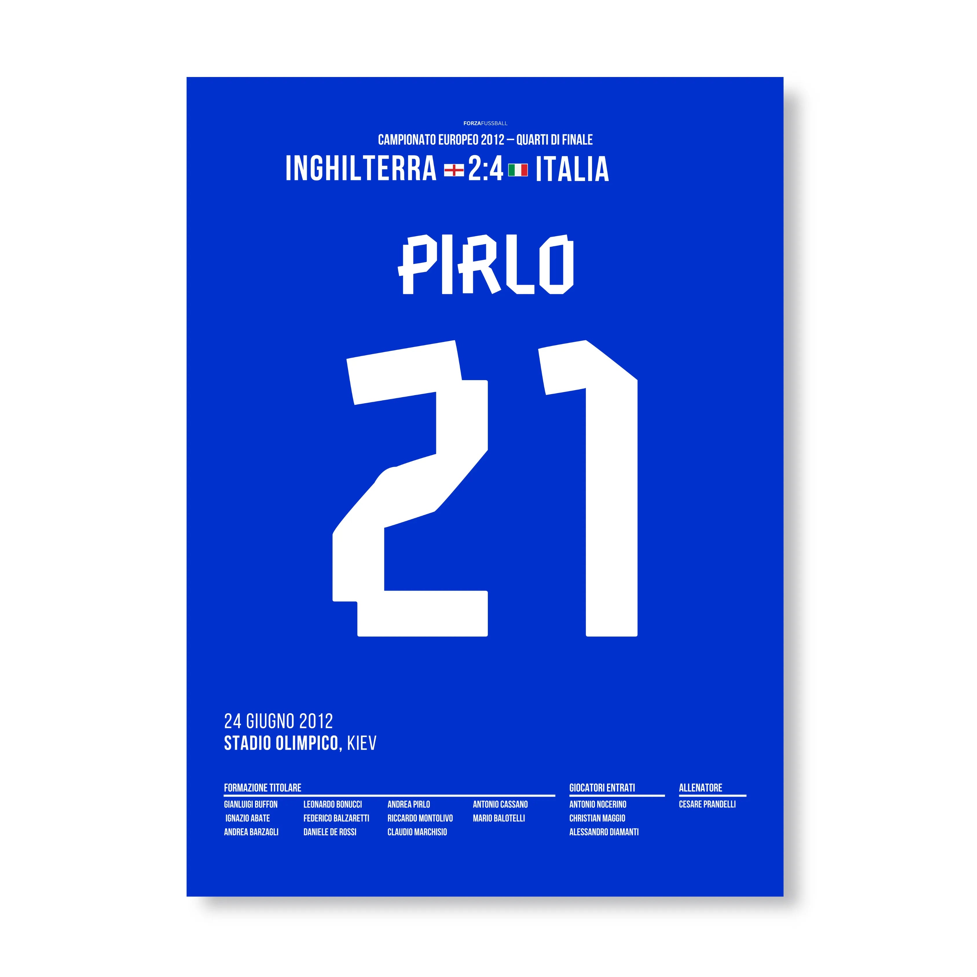 Pirlo mit dem lässigen Panenka im EM Viertelfinale gegen England Fußball Poster mit Rahmen
