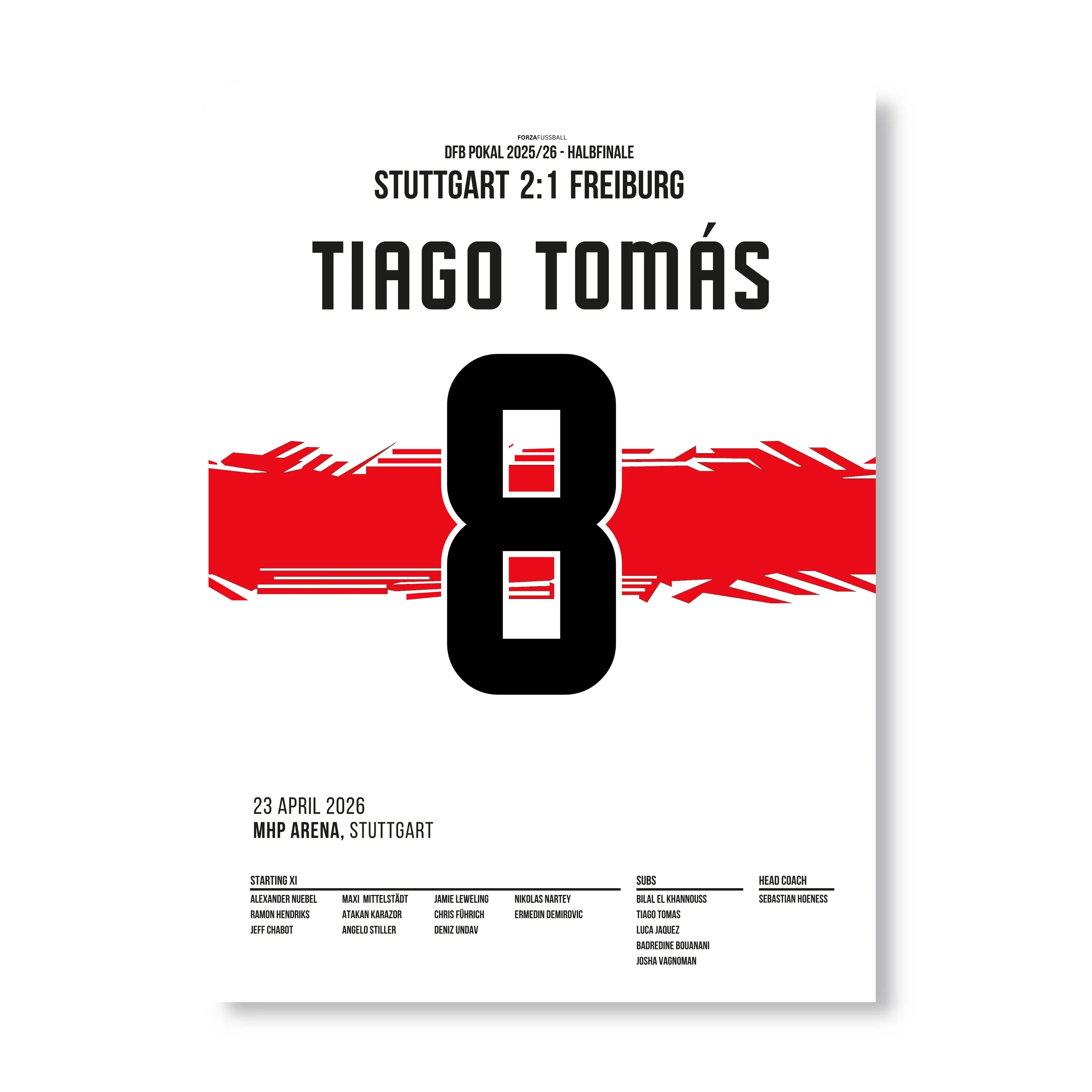 Tiago Tomas schickt Stuttgart per Hacke erneut nach Berlin Fußball Poster mit Rahmen