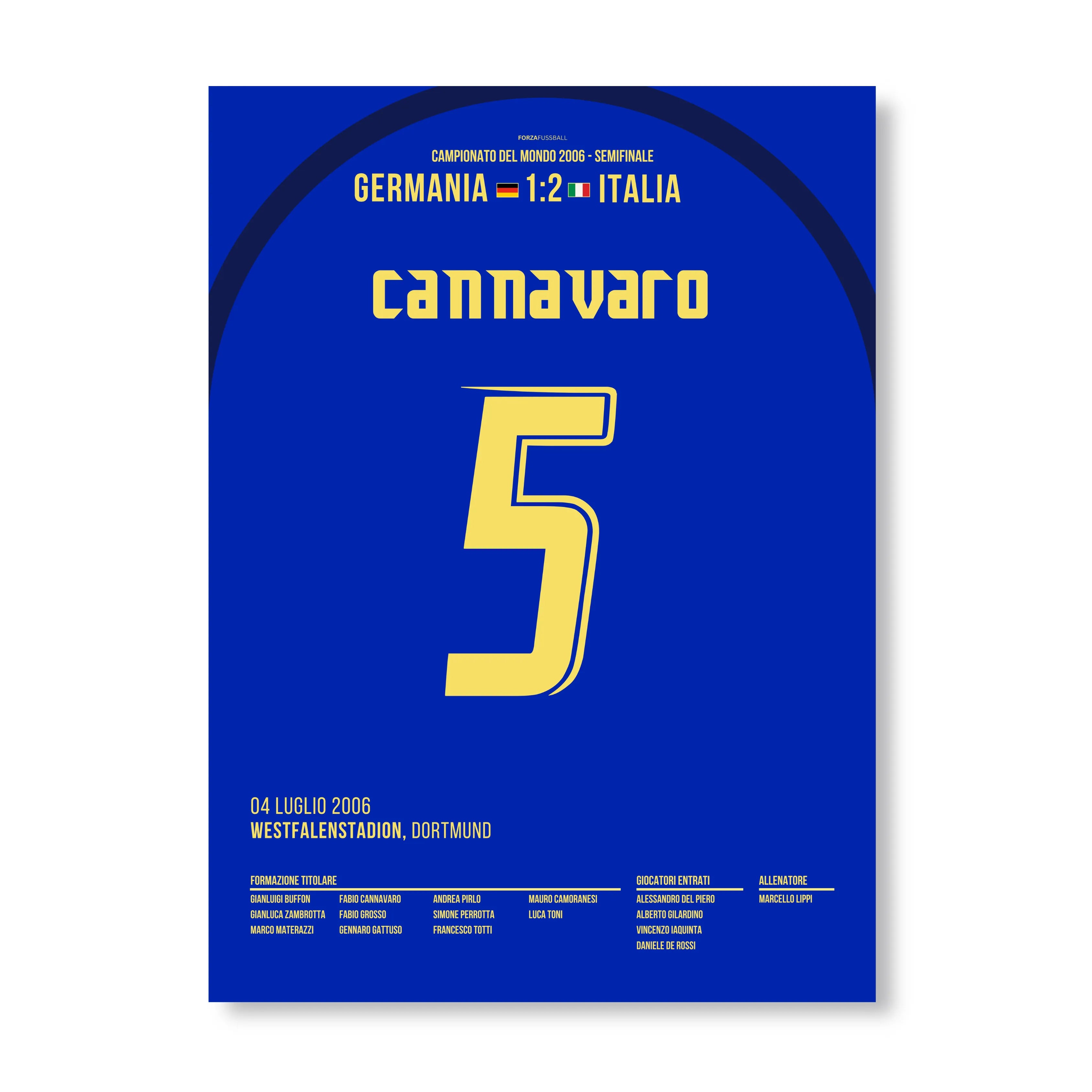 Cannavaro macht das Spiel seines Lebens im Halbfinale 06 vs Deutschland Fußball Poster mit Rahmen