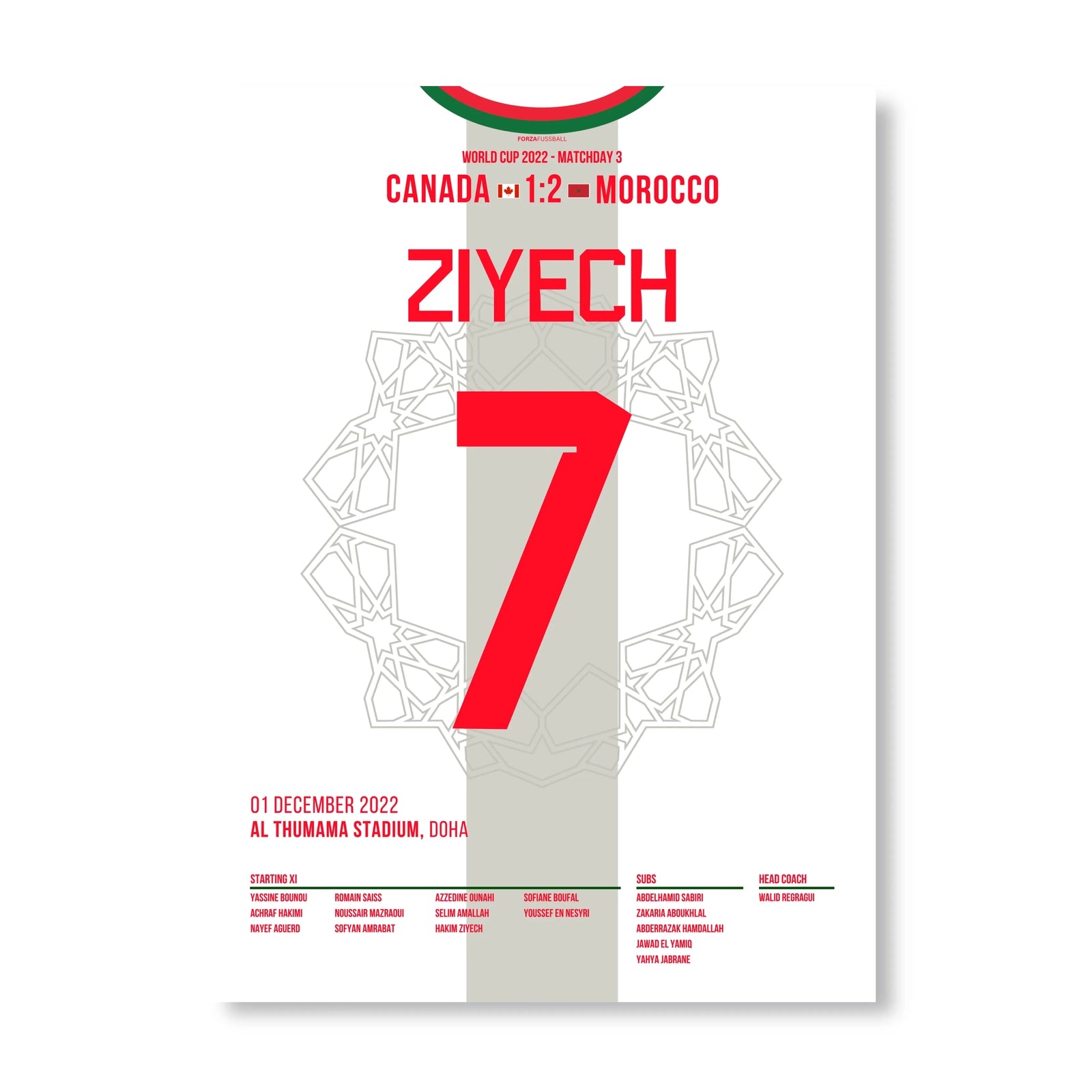 Ziyech führt Marokko gegen Kanada ins WM Achtelfinale Fußball Poster mit Rahmen
