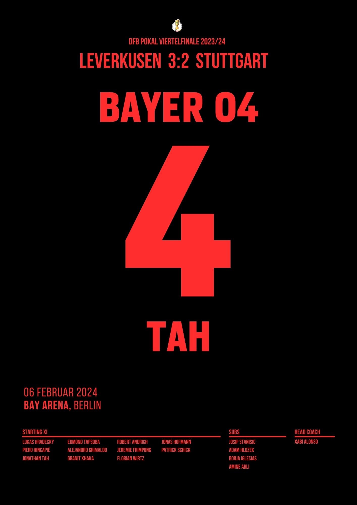 Tah köpft Bayer in der 90. ins Pokal Halbfinale