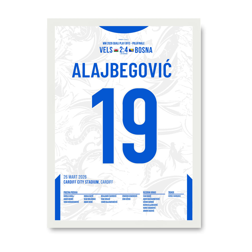 Alajbegovic verwandelt den entscheidenden 11m vs Wales Fußball Poster mit Rahmen