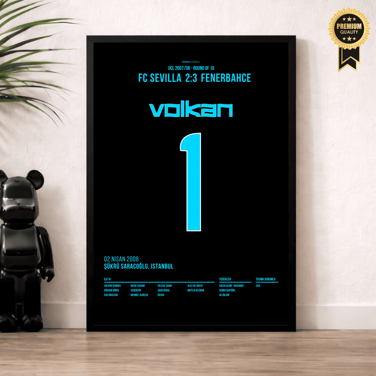 Volkan hält 3 Elfmeter und führt Fener ins CL Viertelfinale 2008 Fußball Poster mit Rahmen