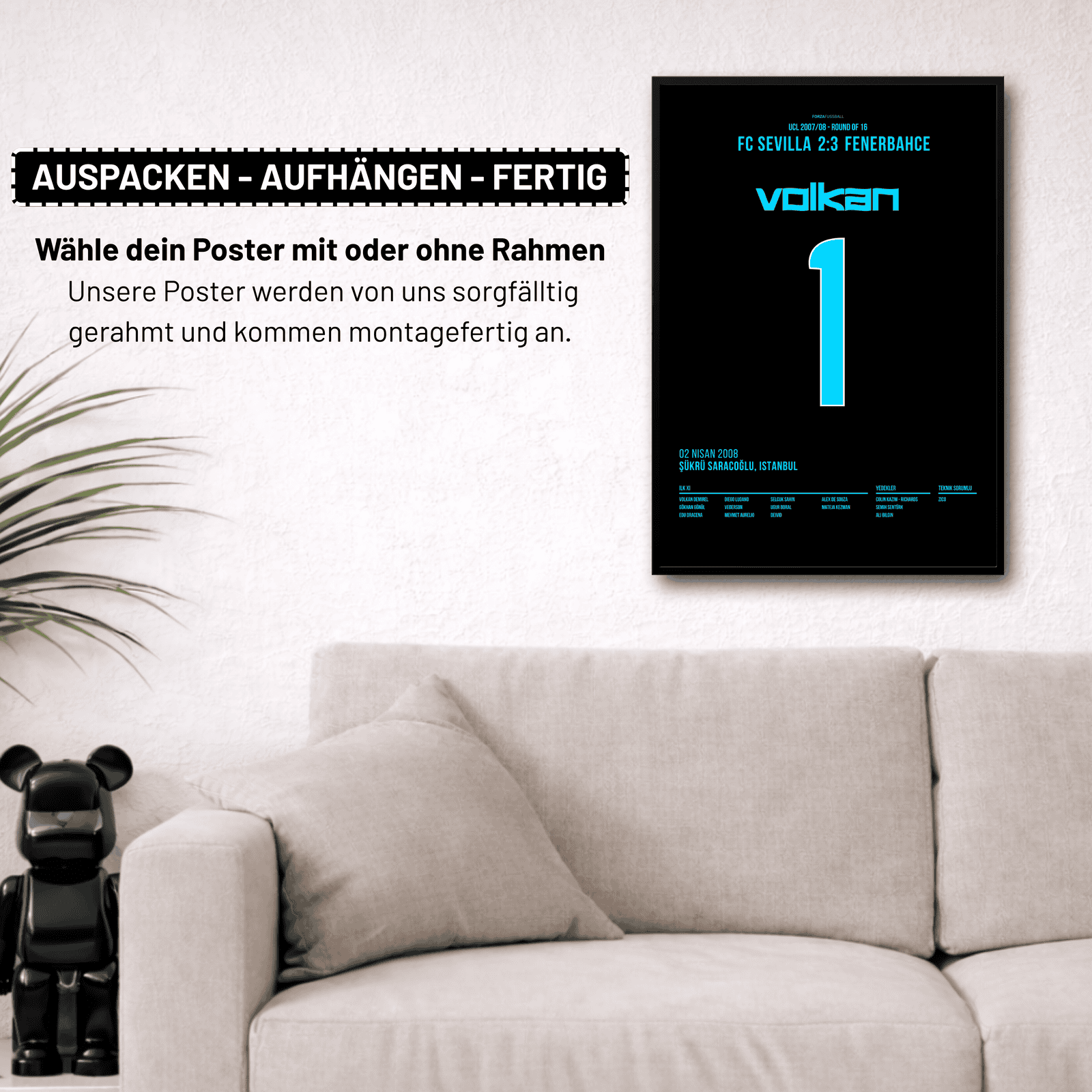 Volkan hält 3 Elfmeter und führt Fener ins CL Viertelfinale 2008 Fußball Poster mit Rahmen