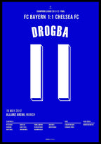 Drogba führt Chelsea zum Champions League Sieg Fußball Poster mit Rahmen