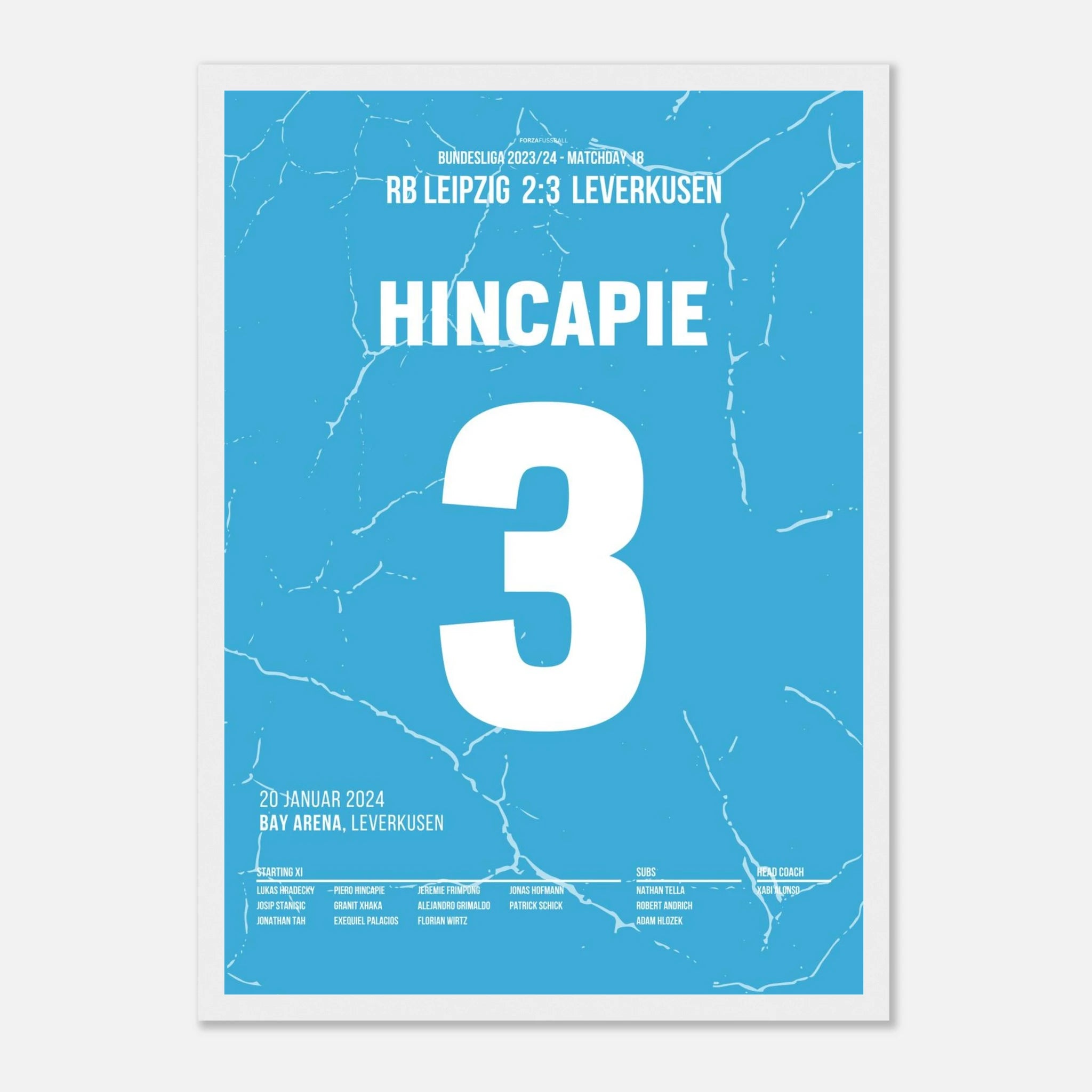 Hincapié mit dem Last Minute Siegtreffer gegen Leipzig Fußball Poster mit Rahmen