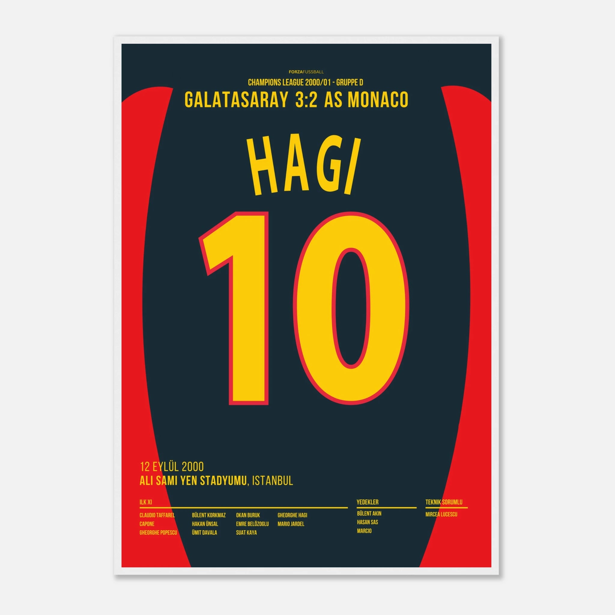 Hagi mit dem Traumtor zum Sieg gegen Monaco Fußball Poster mit Rahmen