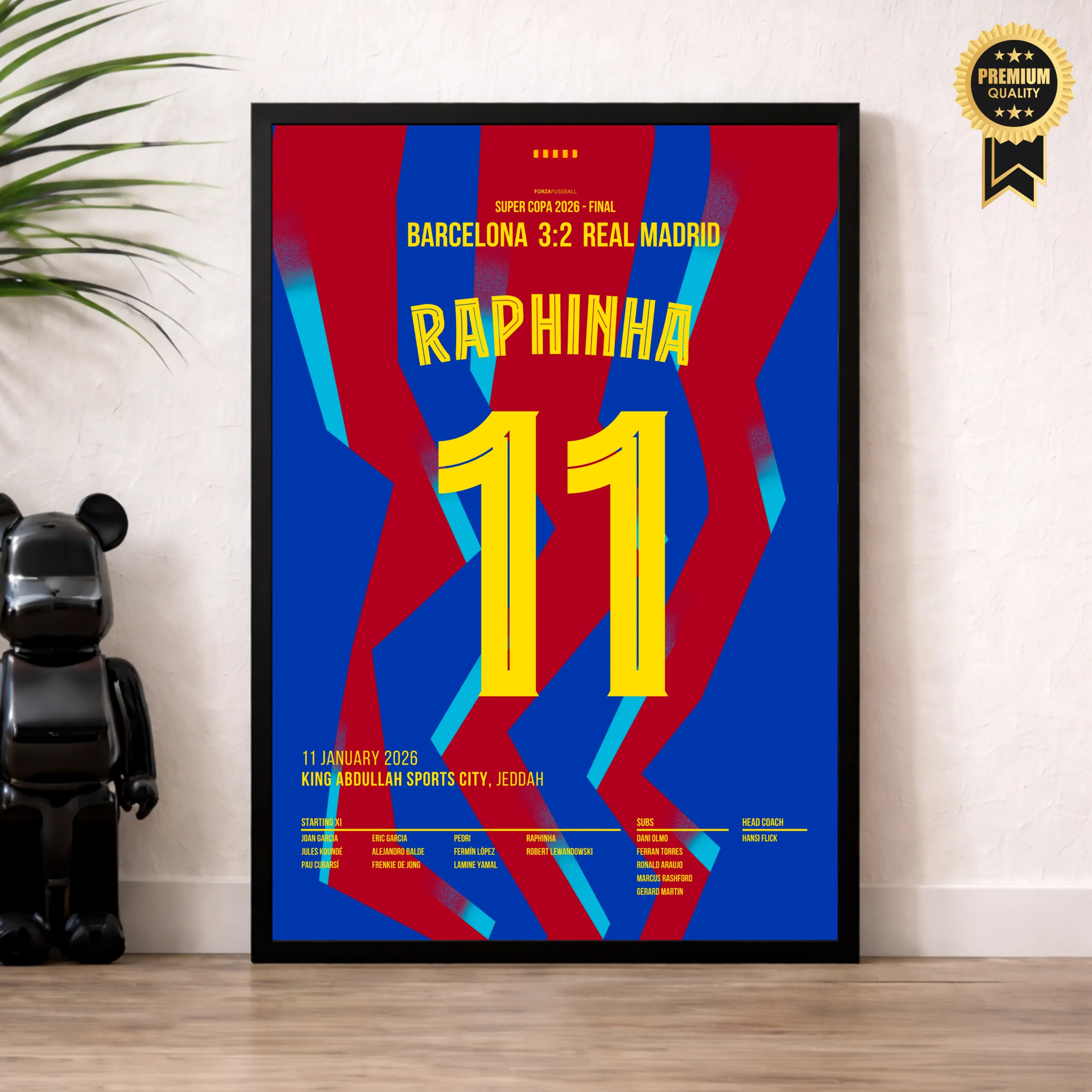 Raphinha führt Barca zum Super Copa Sieg gegen Real Fußball Poster mit Rahmen