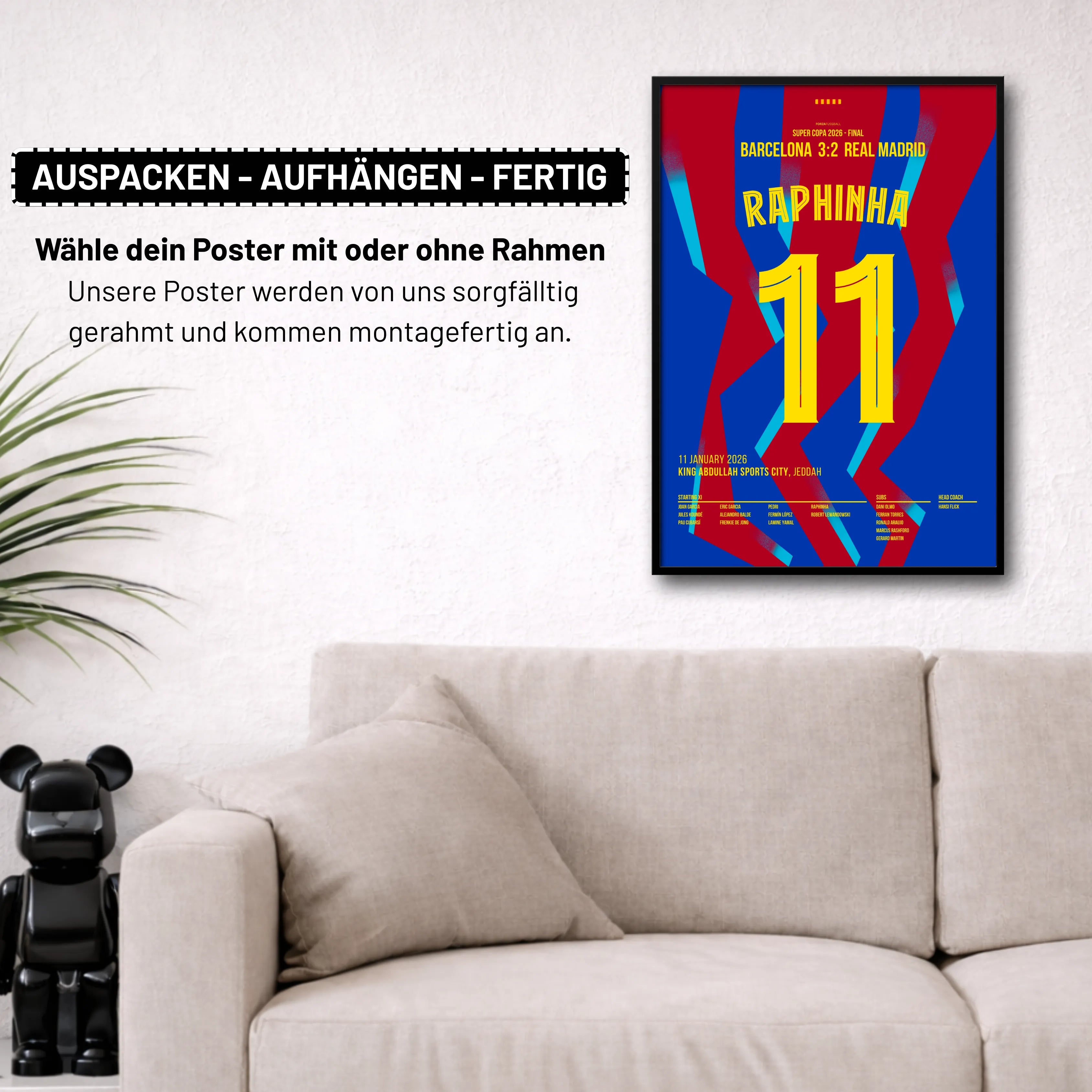 Raphinha führt Barca zum Super Copa Sieg gegen Real Fußball Poster mit Rahmen