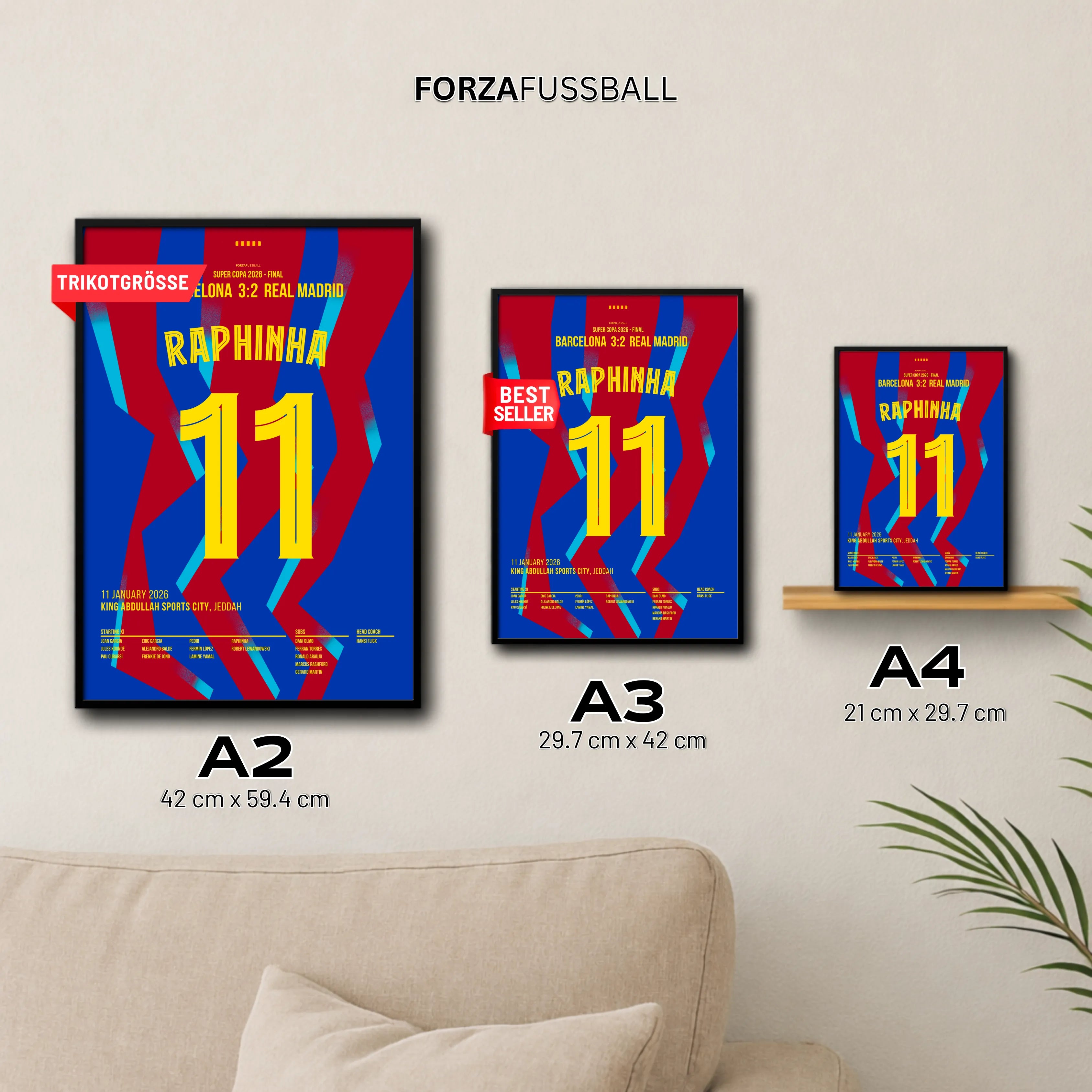 Raphinha führt Barca zum Super Copa Sieg gegen Real Fußball Poster mit Rahmen