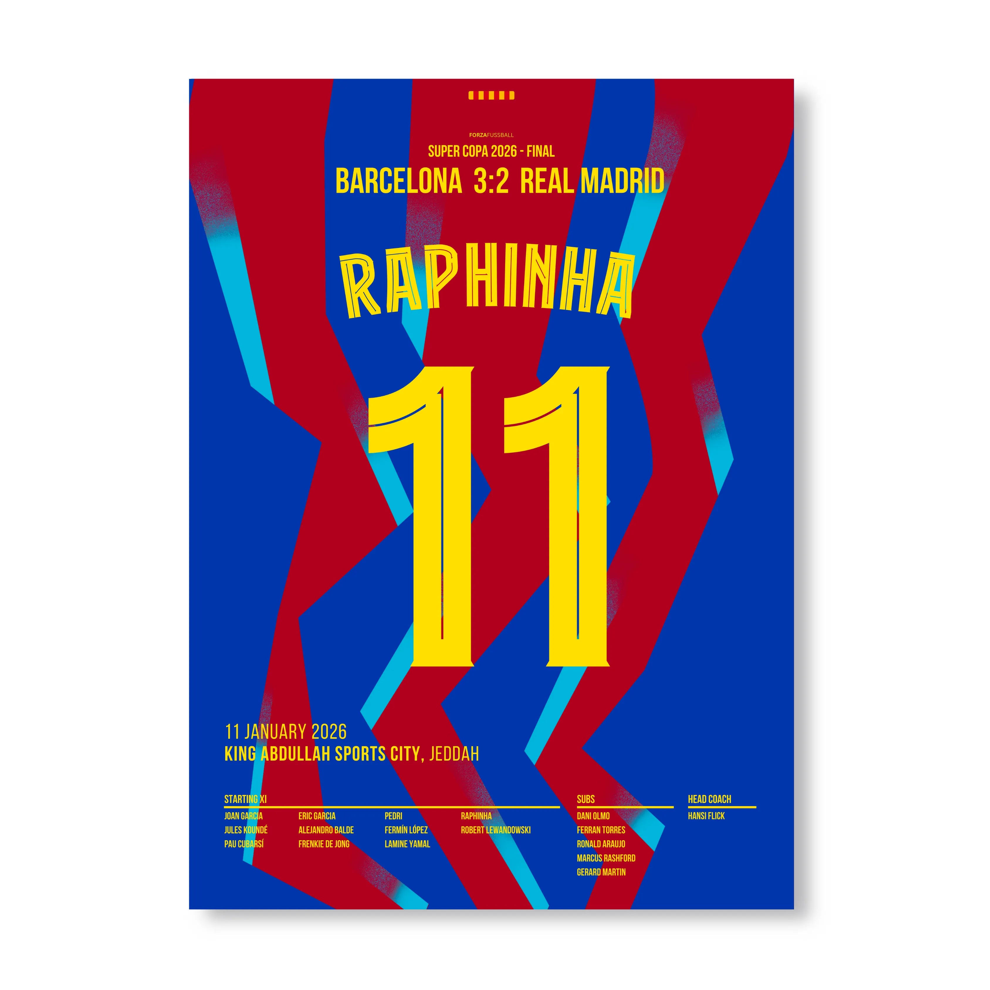 Raphinha führt Barca zum Super Copa Sieg gegen Real Fußball Poster mit Rahmen