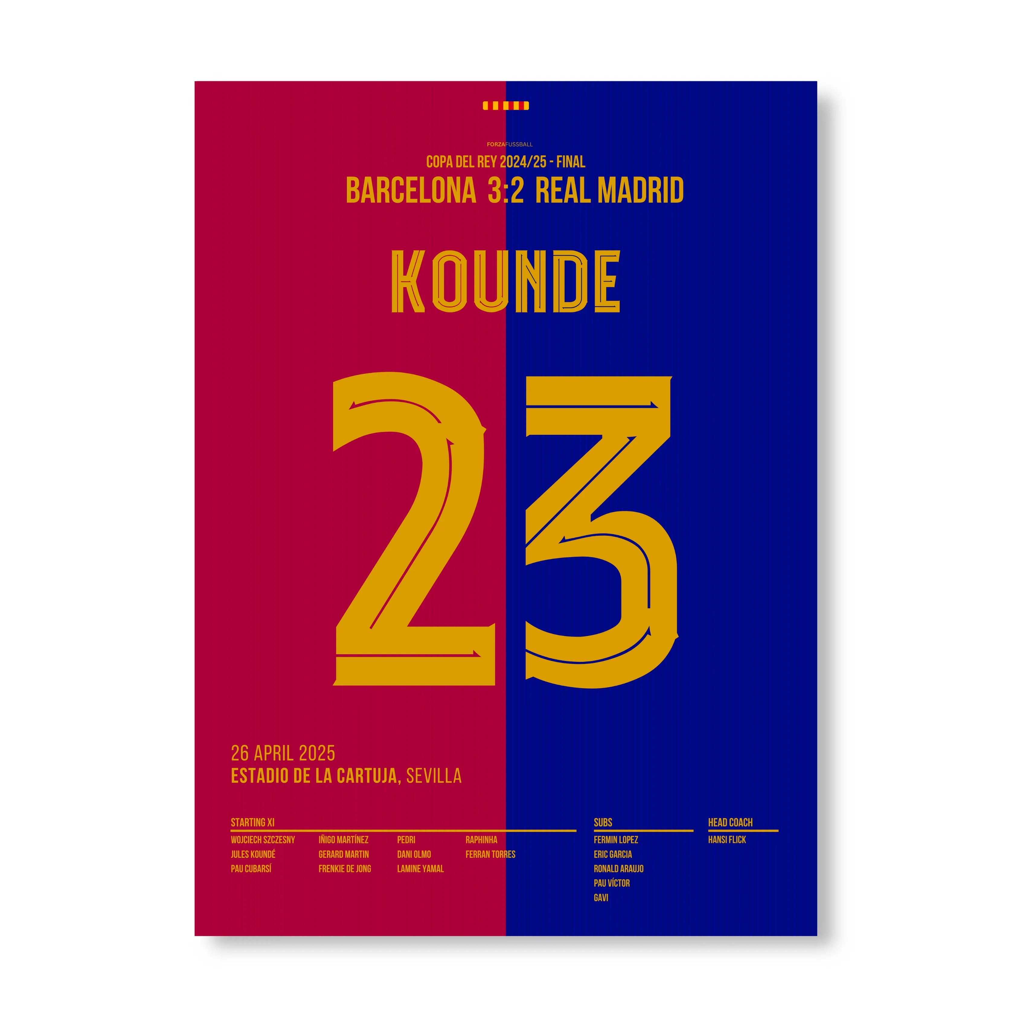 Kounde schießt Barca zum Pokalsieg im Clasico Fußball Poster mit Rahmen