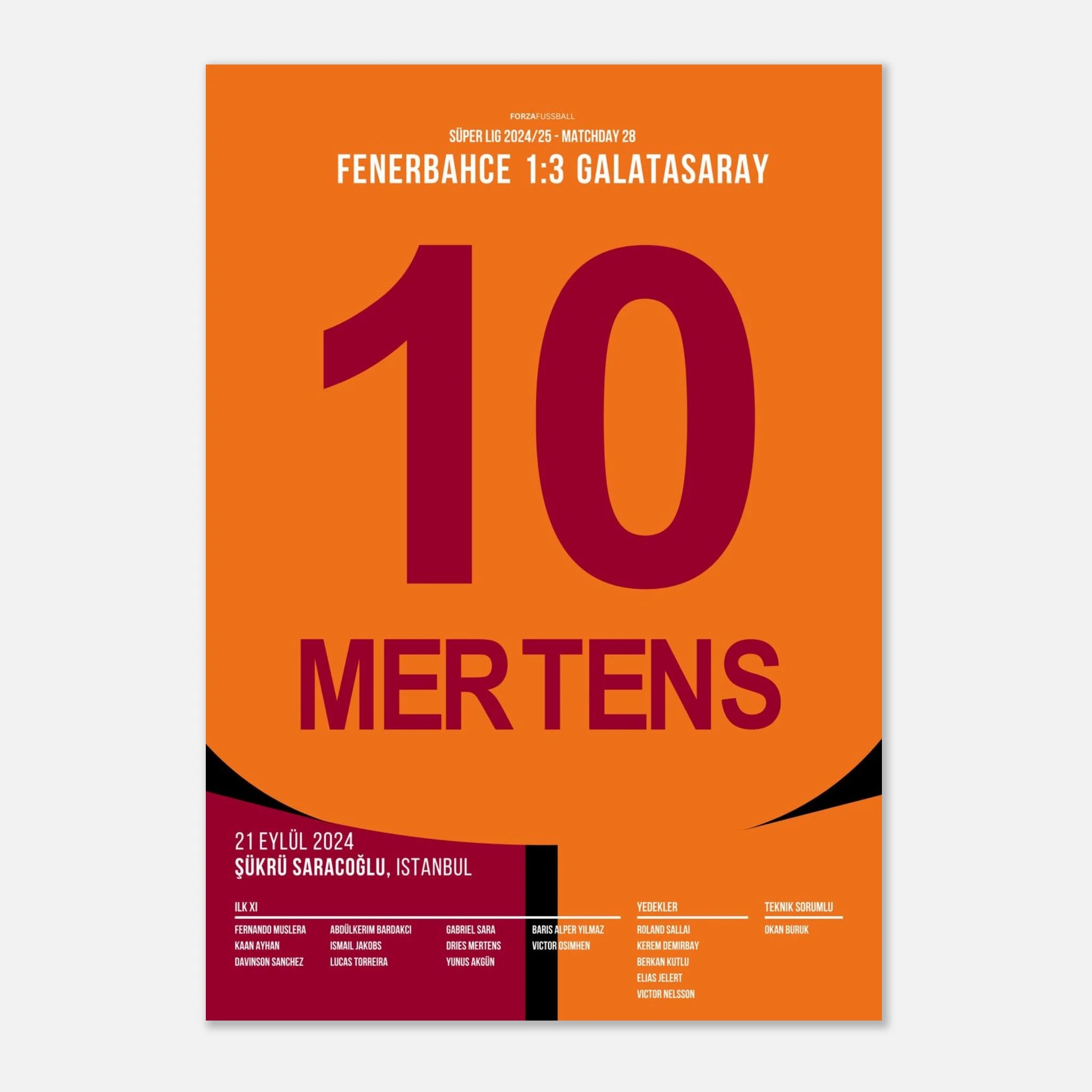 Mertens wird zum Derbyhero von Kadiköy Fußball Poster mit Rahmen