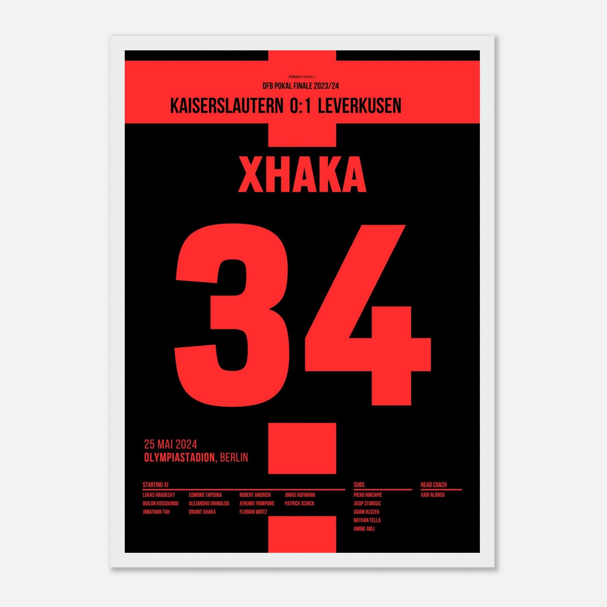Xhaka krönt Leverkusen´s Jahrhundert Saison in Berlin Fußball Poster mit Rahmen