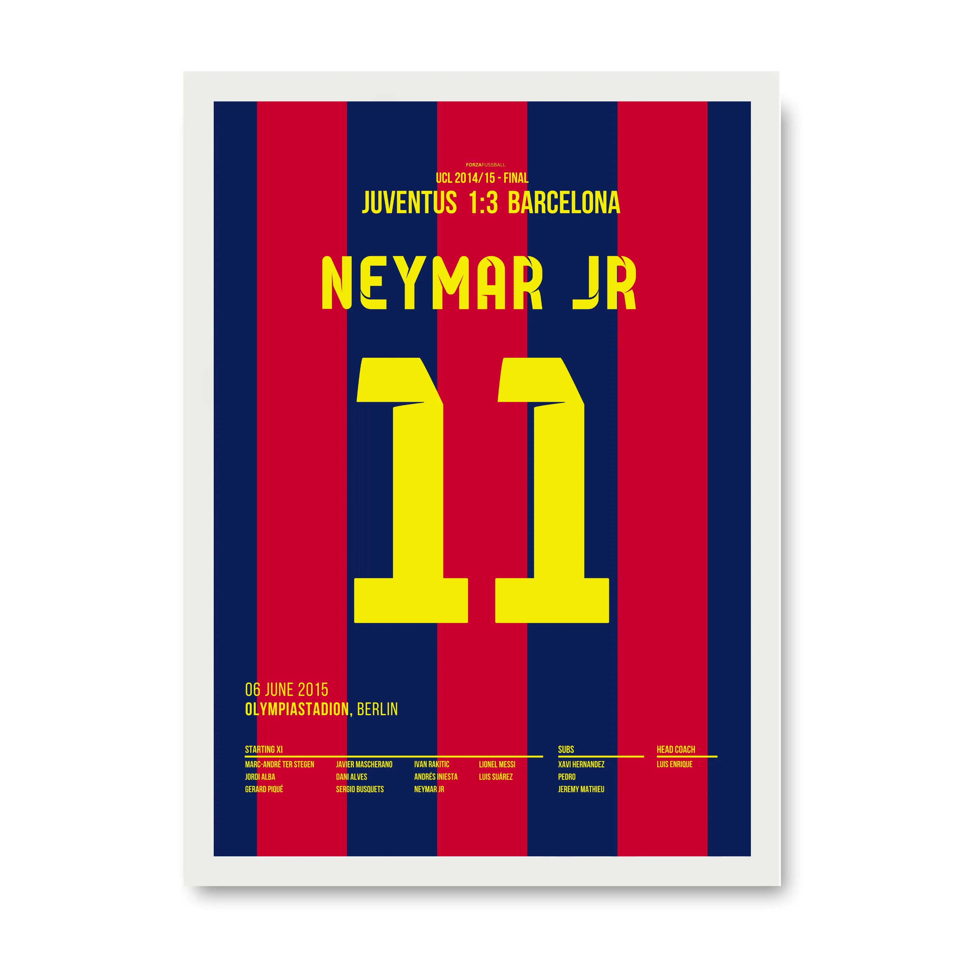 Neymar sichert Barca das Triple gegen Juve Fußball Poster mit Rahmen