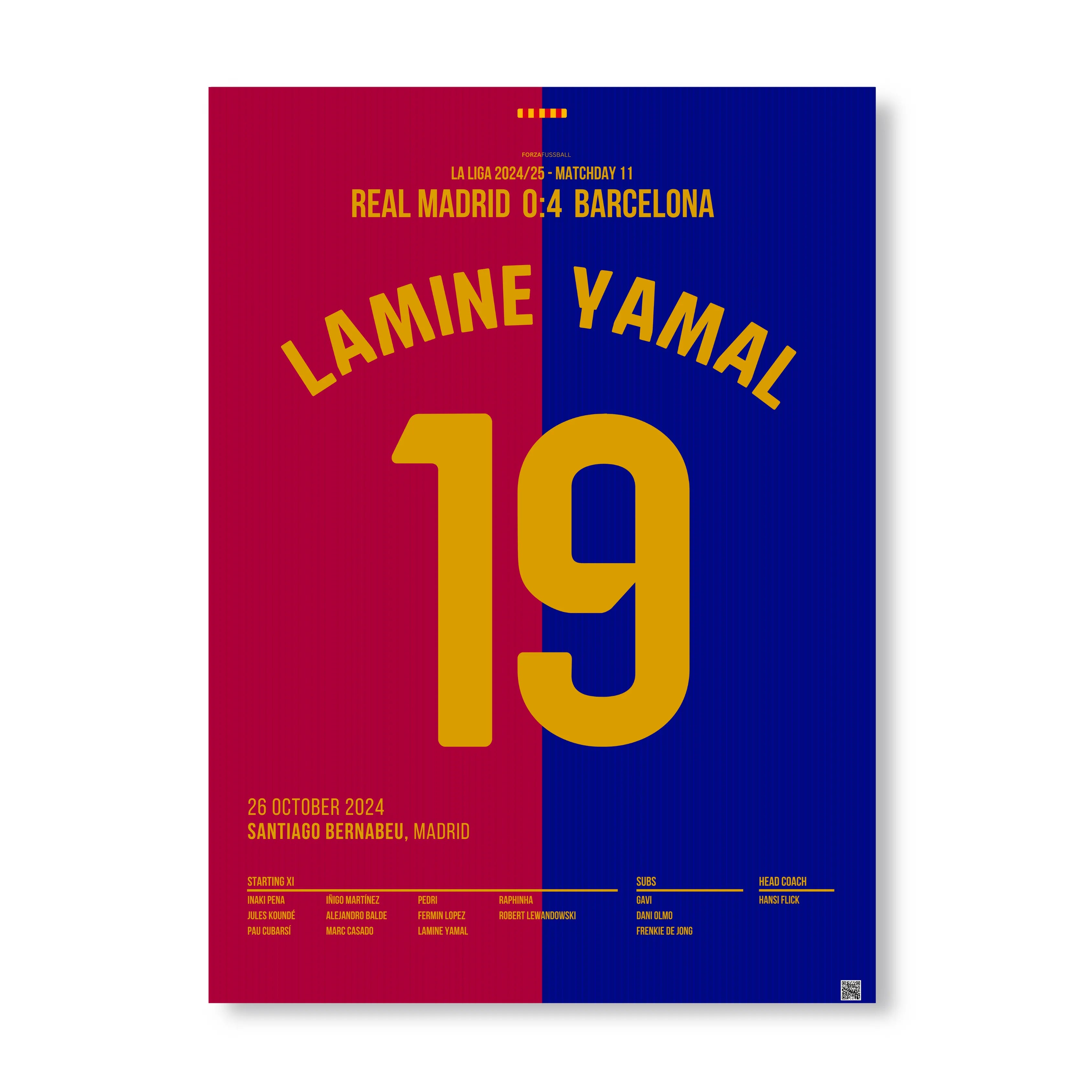 Lamine Yamal Show im Clasico um die Meisterschaft Fußball Poster mit Rahmen