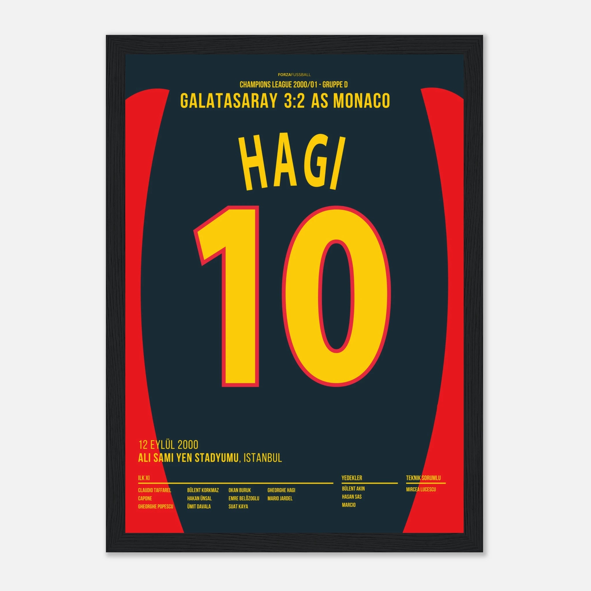 Hagi mit dem Traumtor zum Sieg gegen Monaco Fußball Poster mit Rahmen