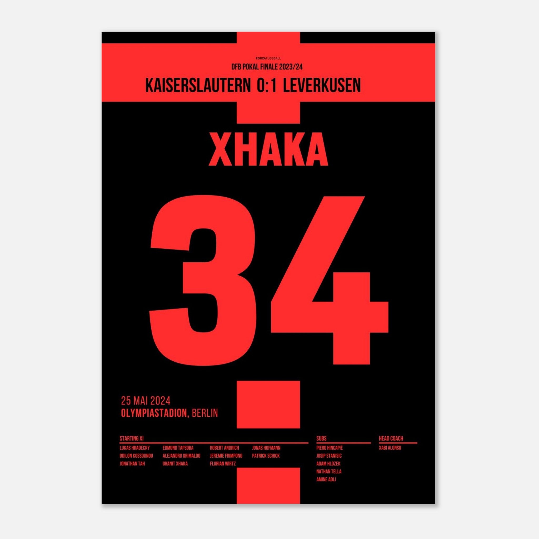 Xhaka krönt Leverkusen´s Jahrhundert Saison in Berlin Fußball Poster mit Rahmen