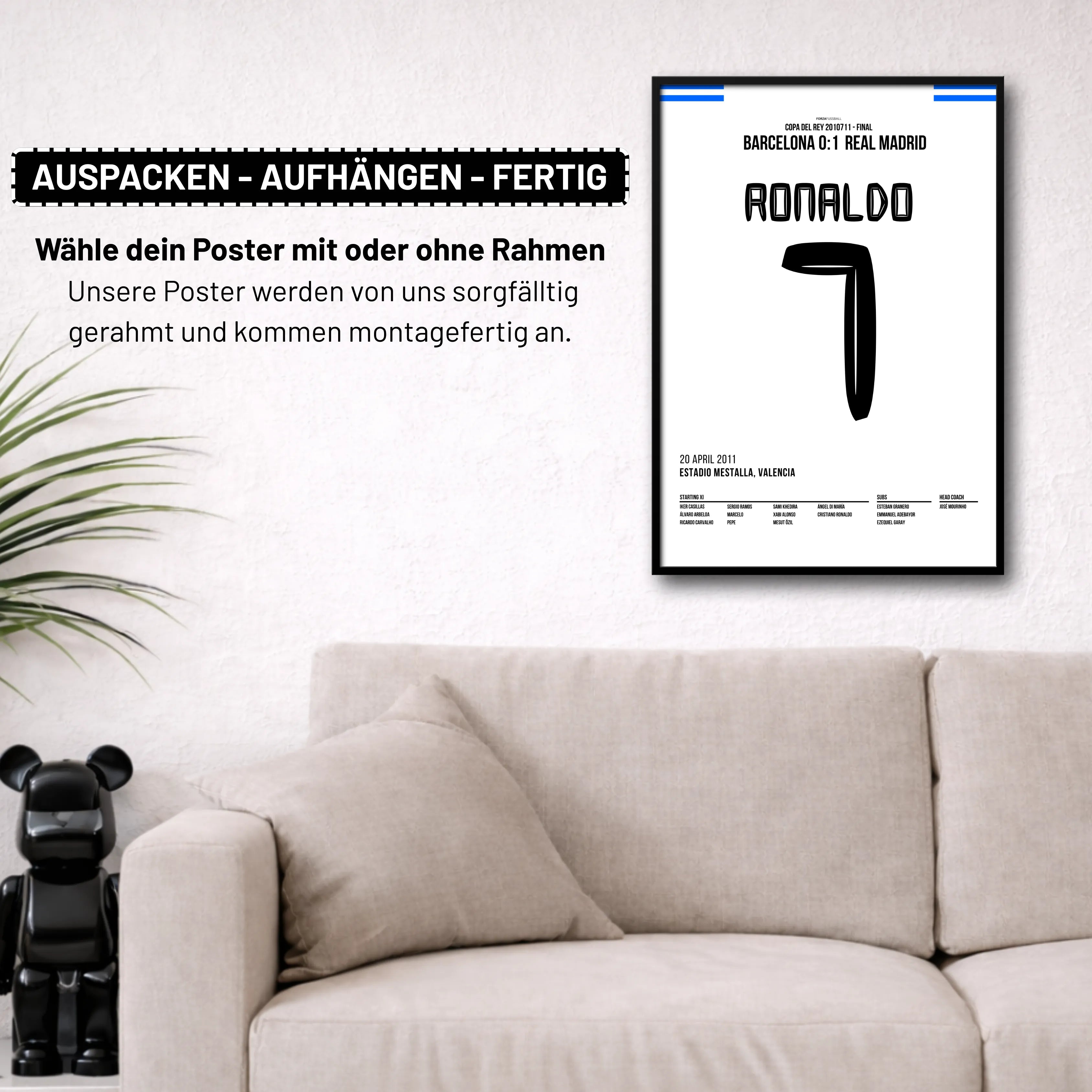 Ronaldo köpft Real zum Copa Sieg gegen Barca Fußball Poster mit Rahmen