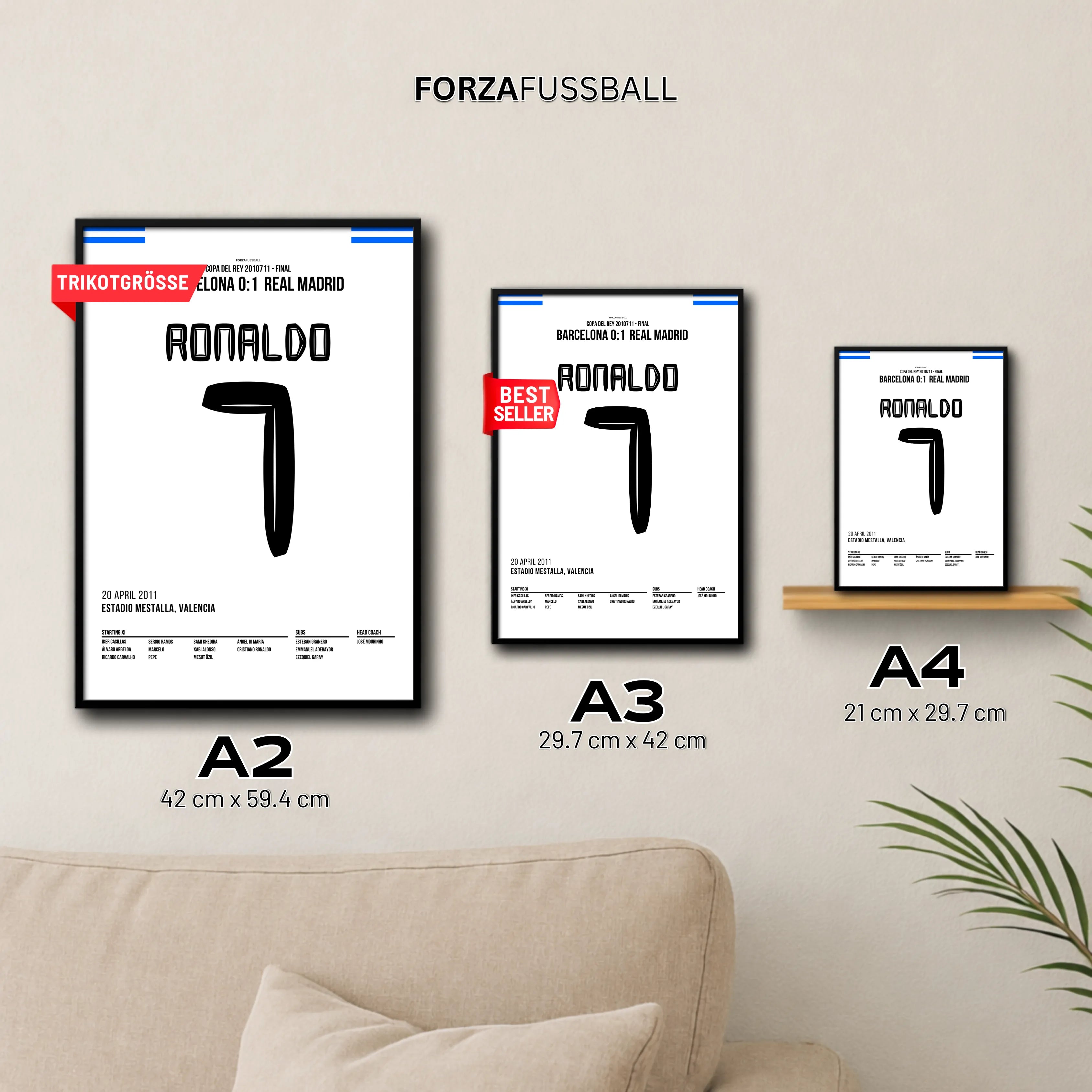 Ronaldo köpft Real zum Copa Sieg gegen Barca Fußball Poster mit Rahmen