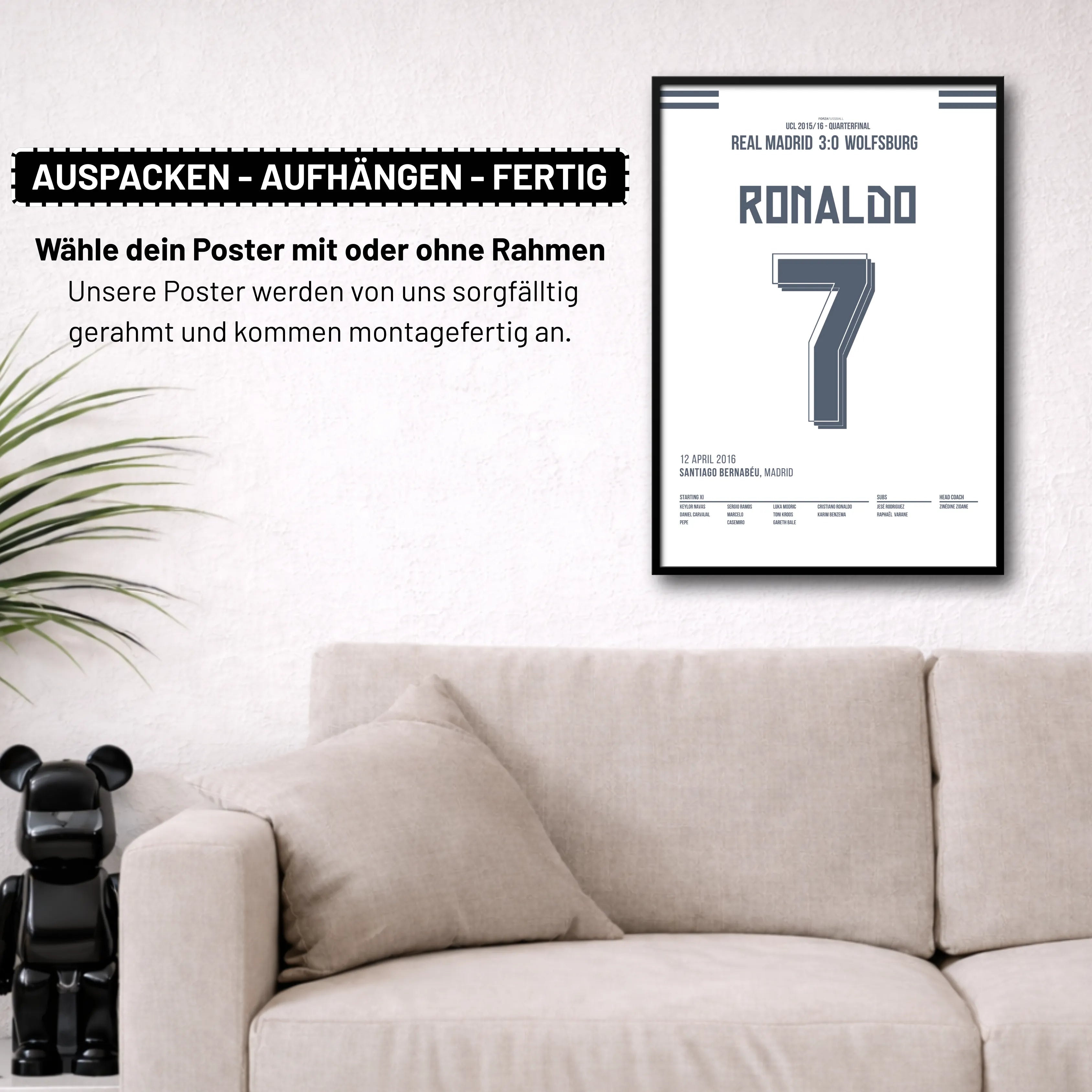 Ronaldo Remontada gegen Wolfsburg 2015 Fußball Poster mit Rahmen