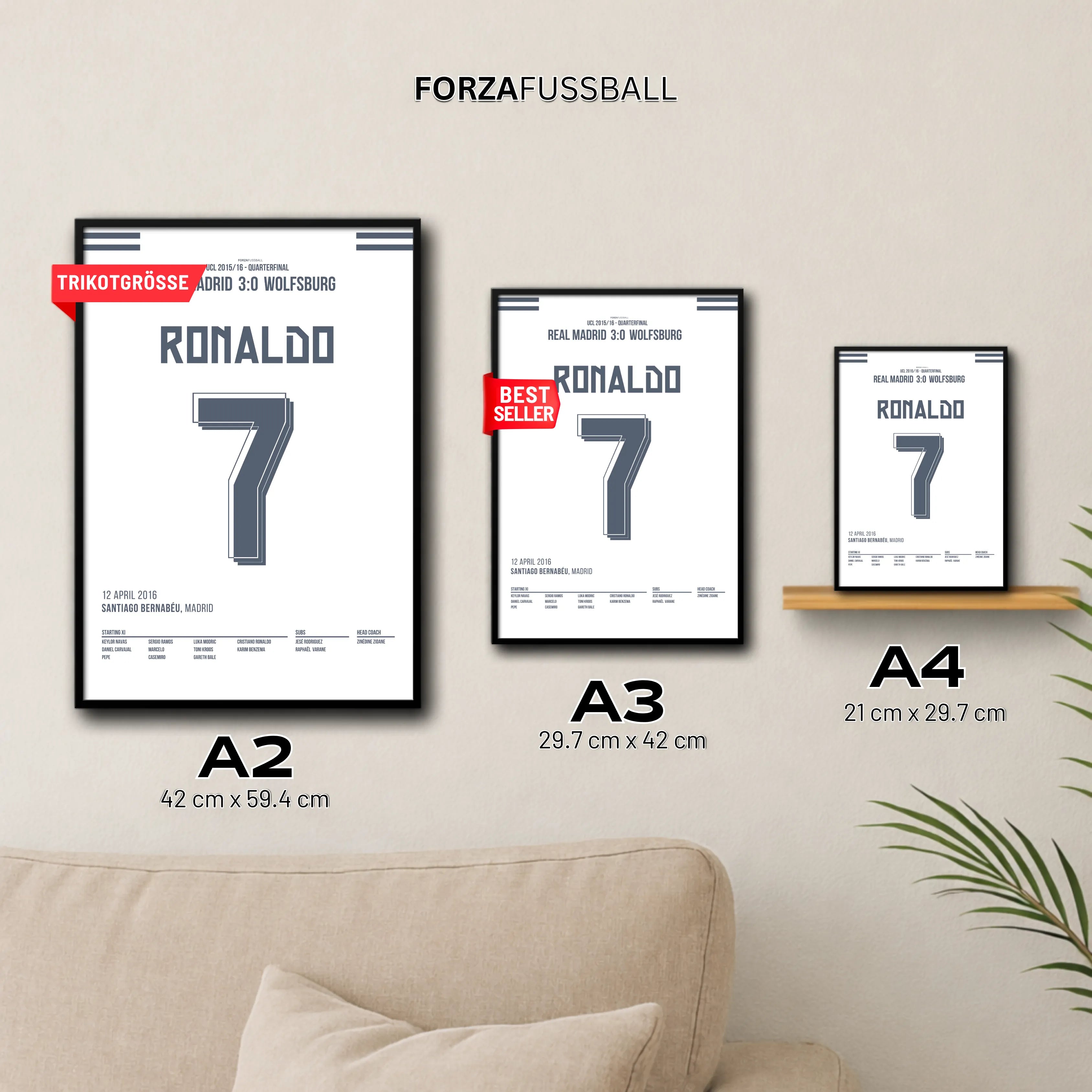 Ronaldo Remontada gegen Wolfsburg 2015 Fußball Poster mit Rahmen