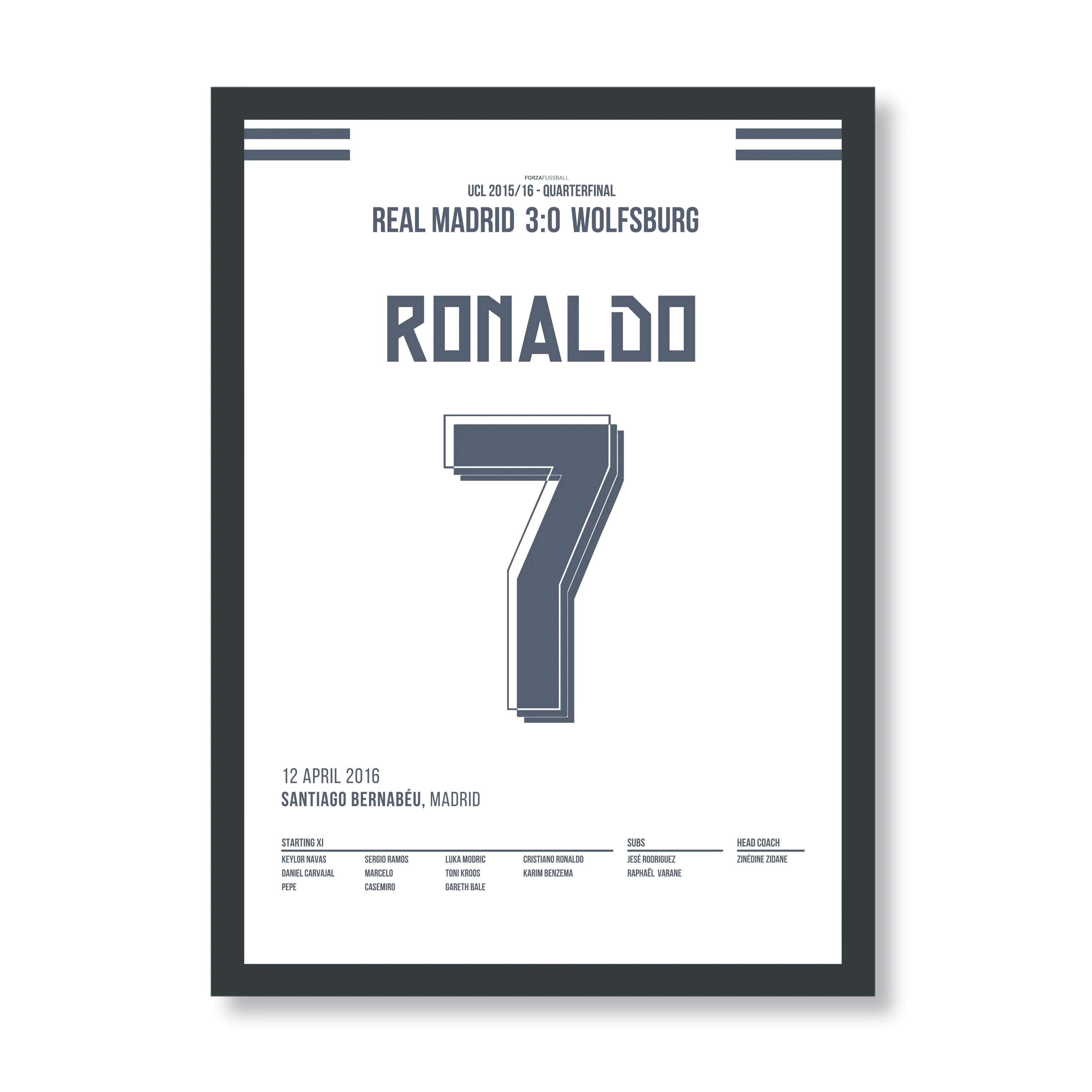 Ronaldo Remontada gegen Wolfsburg 2015 Fußball Poster mit Rahmen