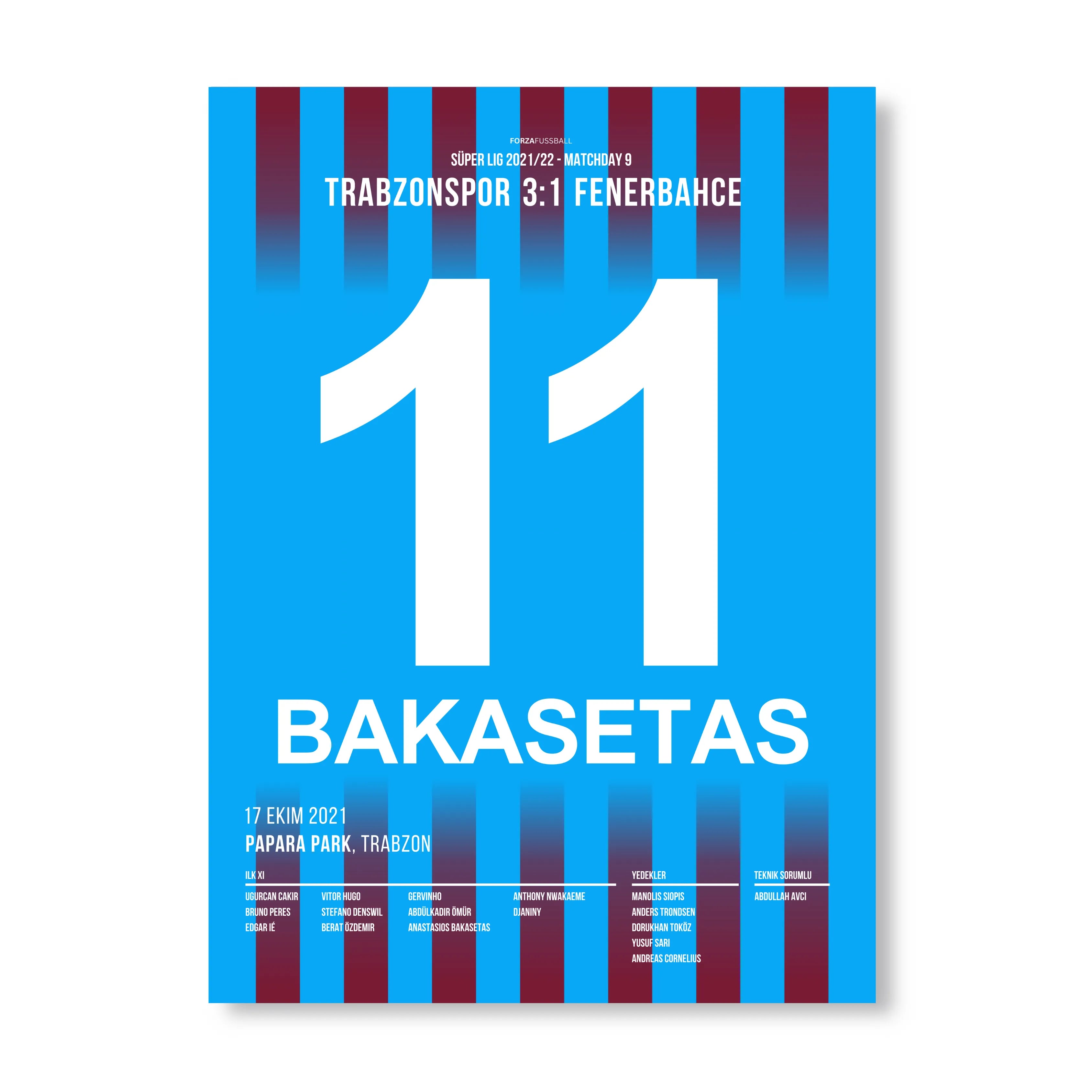 Bakasetas schießt Fenerbahce mit 2 Toren in der Meistersaison ab Fußball Poster mit Rahmen