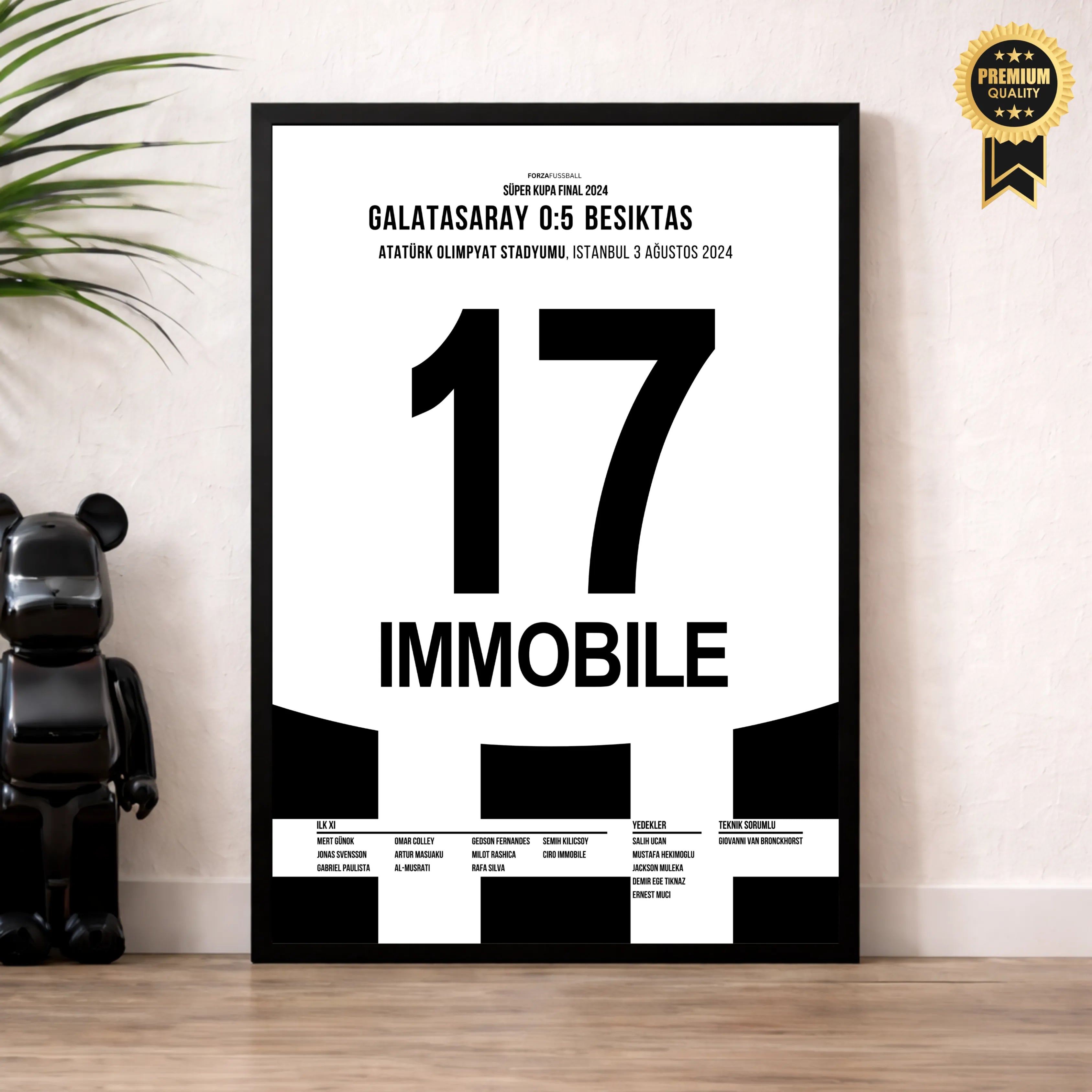 5:0! Immobile und Besiktas klatschen Gala im Super Cup Finale Fußball Poster mit Rahmen