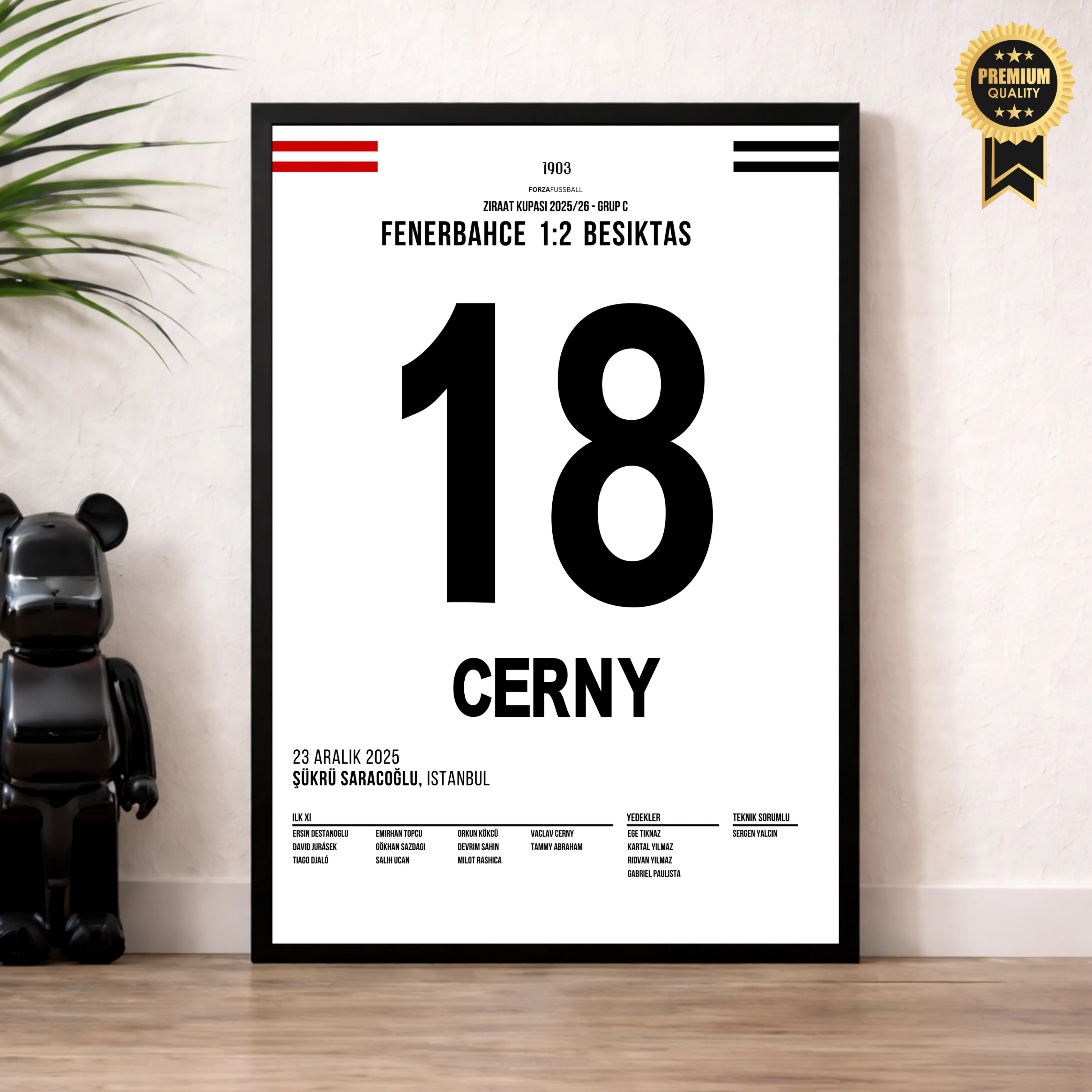 Cerny schießt Besiktas zum Sieg in Kadiköy Fußball Poster mit Rahmen