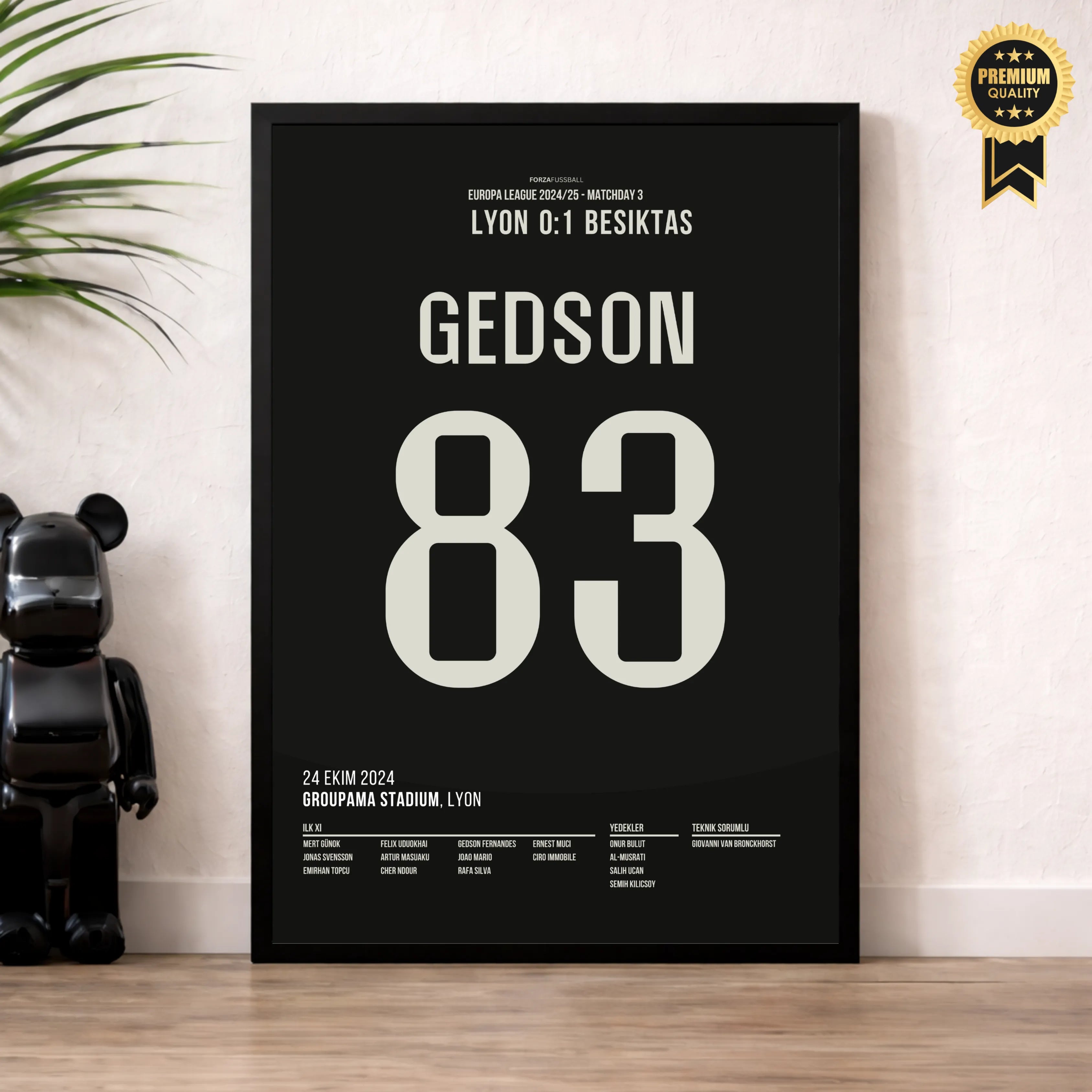 Gedson und Besiktas nehmen Rache an Lyon Fußball Poster mit Rahmen