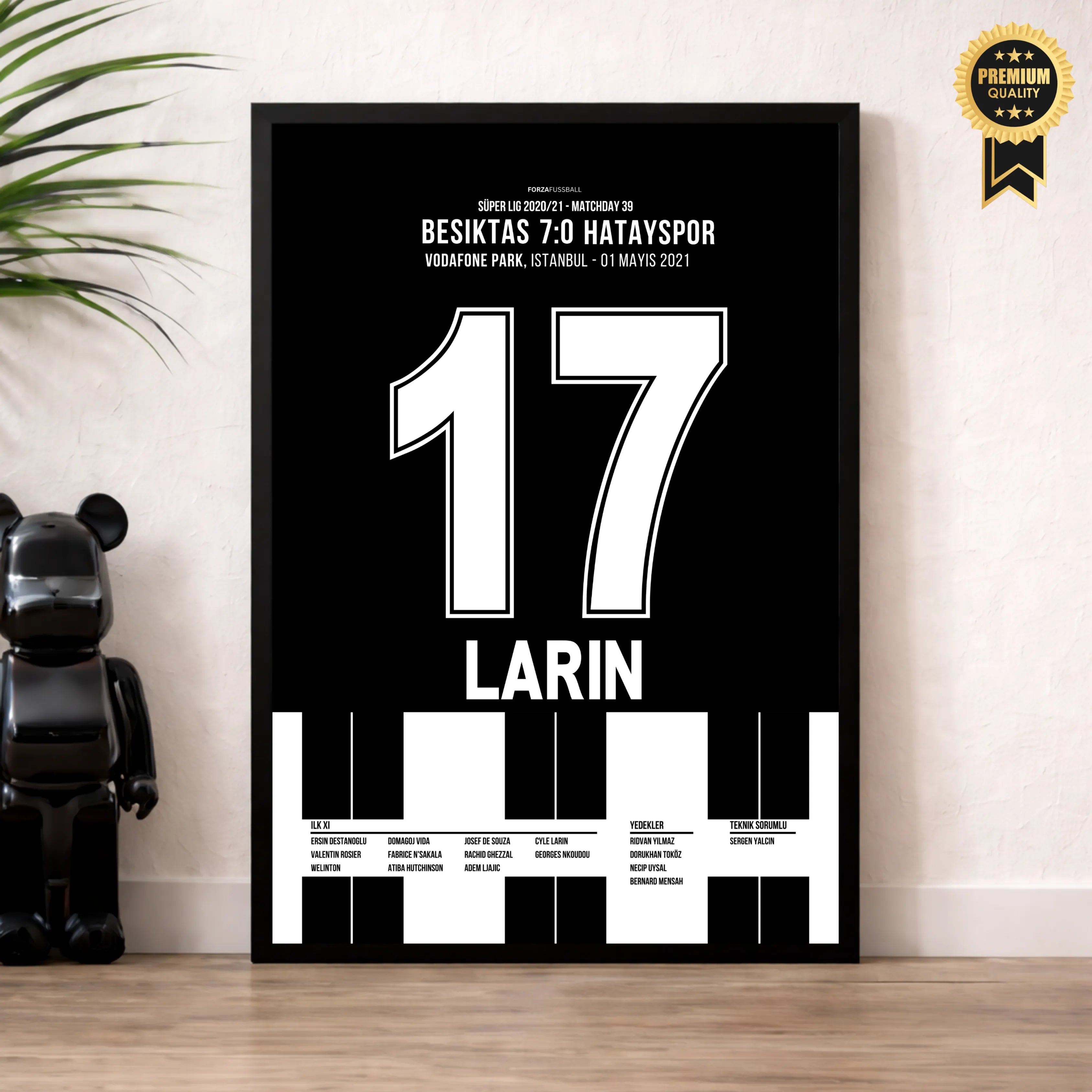 Cyle Larin trifft bei Besiktas legendären 7:0 Sieg gegen Hatayspor Fußball Poster mit Rahmen
