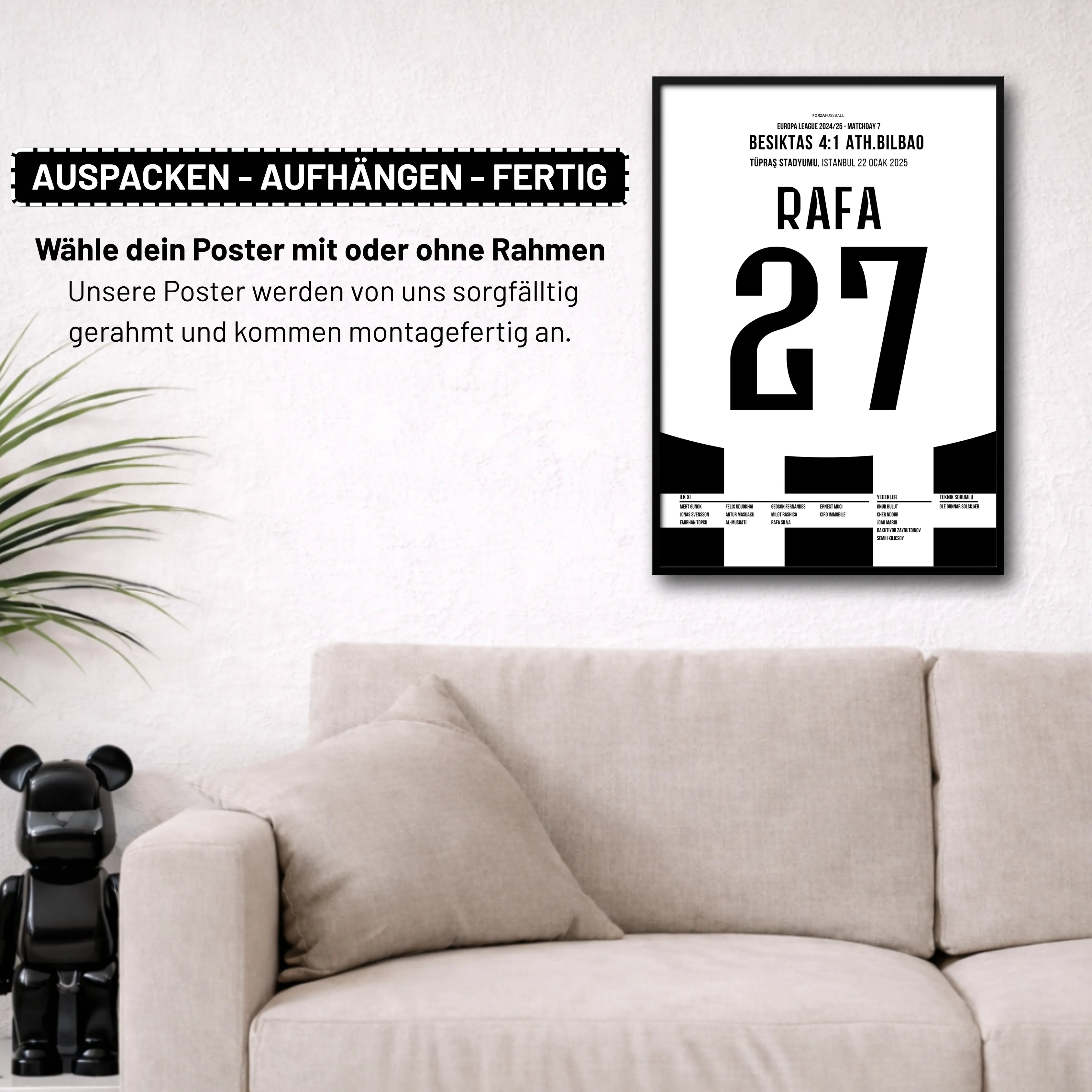 Rafa Silva und Besiktas schießen Bilbao mit 4:1 ab Fußball Poster mit Rahmen