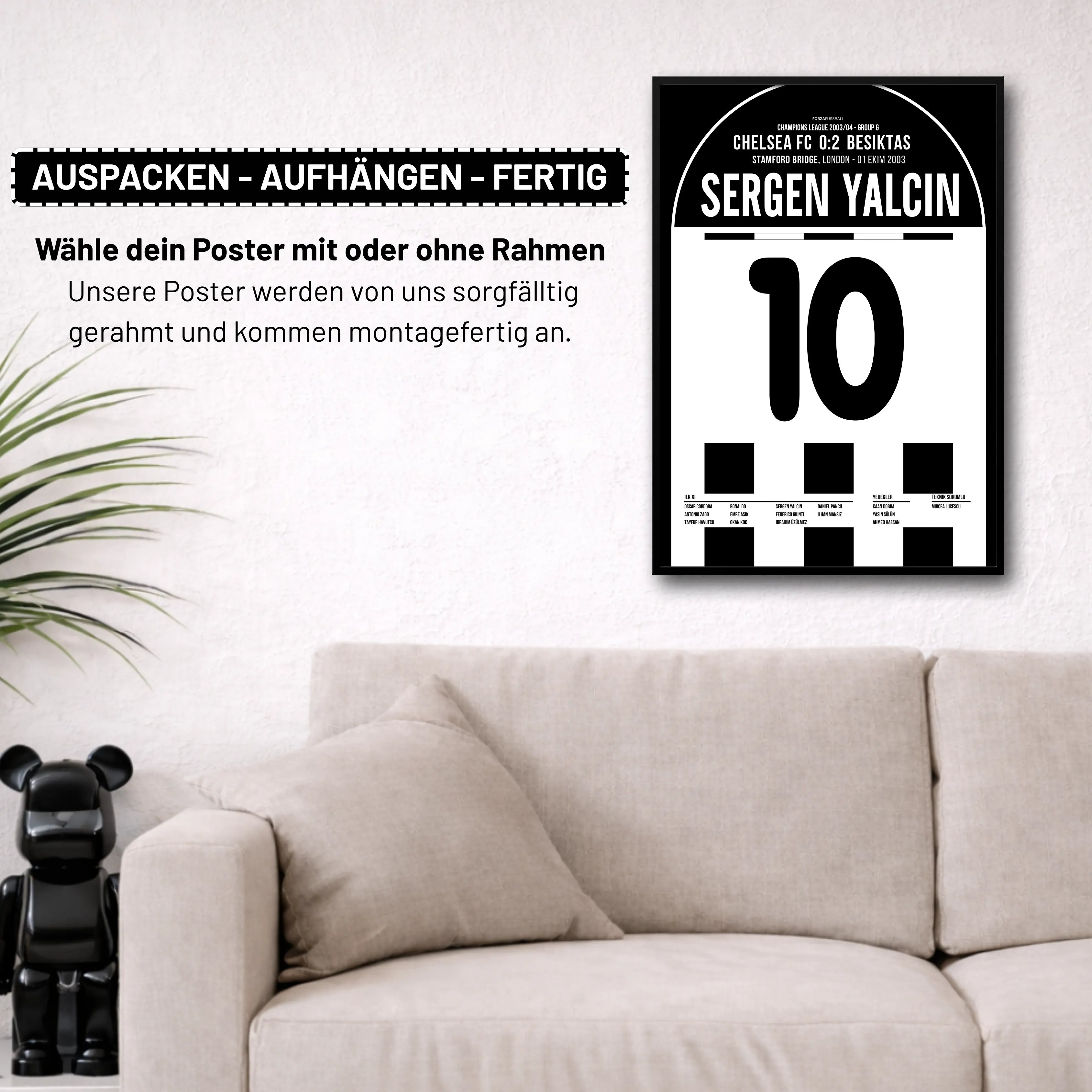 Sergen Yalcin und Besiktas übernehmen die Stamford Bridge Fußball Poster mit Rahmen