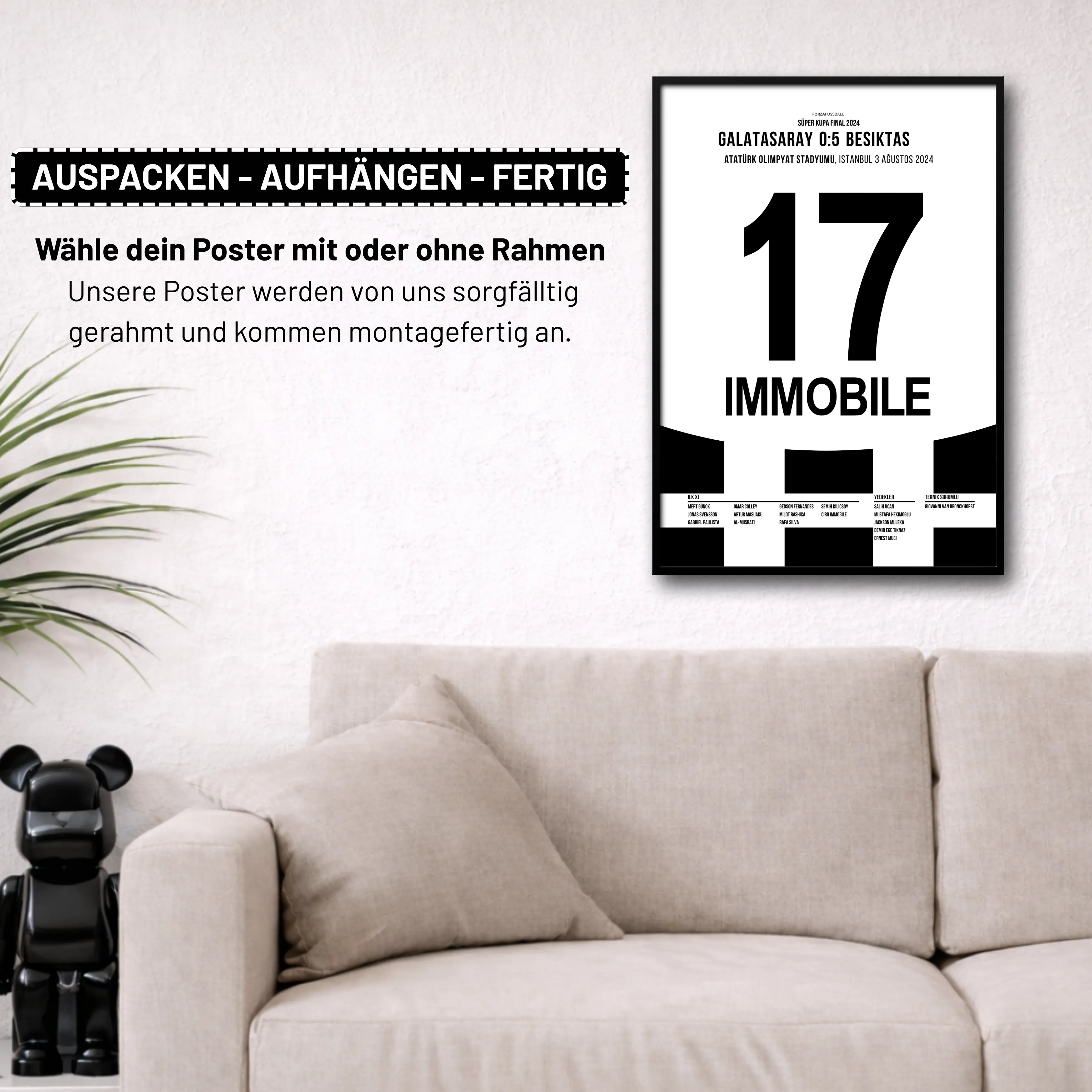 5:0! Immobile und Besiktas klatschen Gala im Super Cup Finale Fußball Poster mit Rahmen