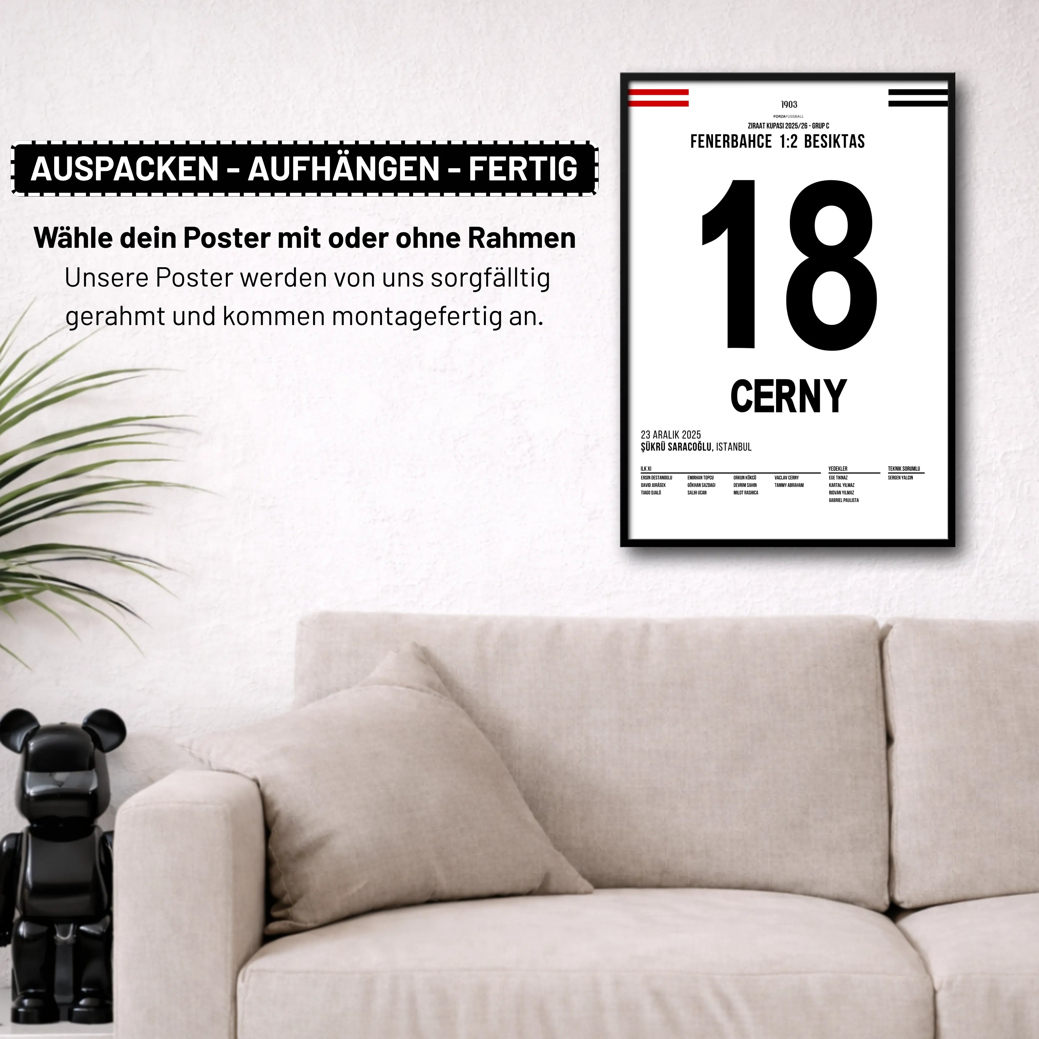 Cerny schießt Besiktas zum Sieg in Kadiköy Fußball Poster mit Rahmen