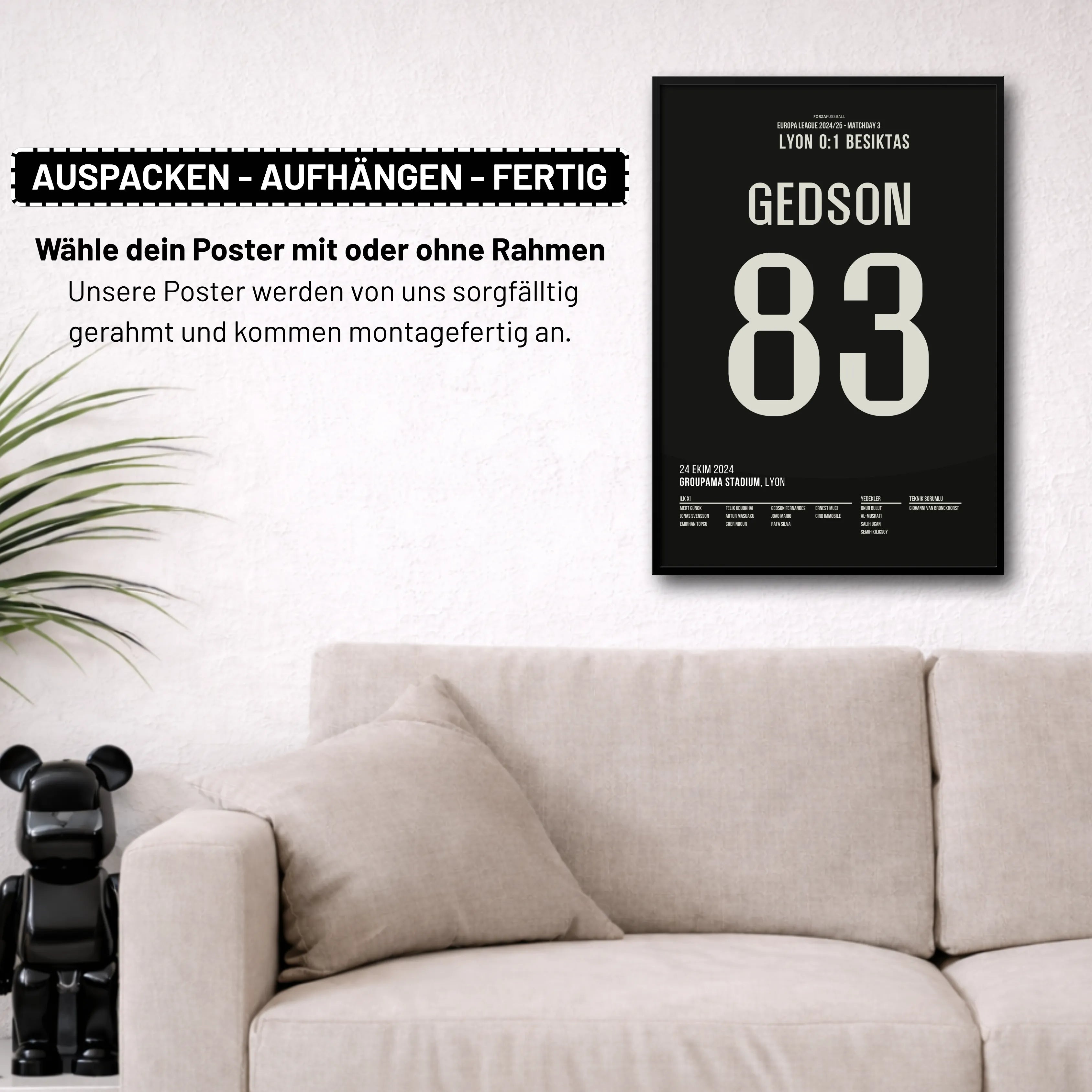 Gedson und Besiktas nehmen Rache an Lyon Fußball Poster mit Rahmen