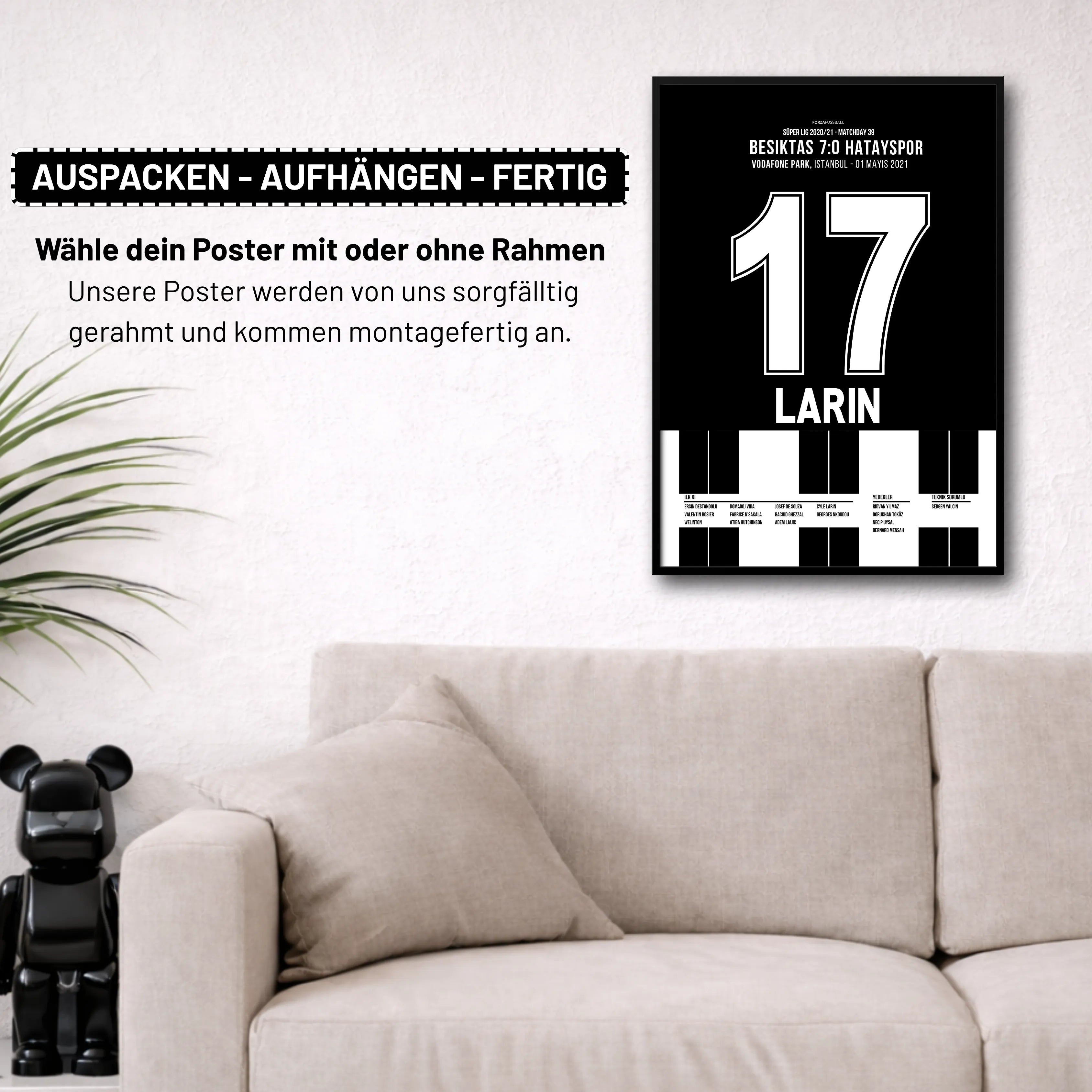 Cyle Larin trifft bei Besiktas legendären 7:0 Sieg gegen Hatayspor Fußball Poster mit Rahmen