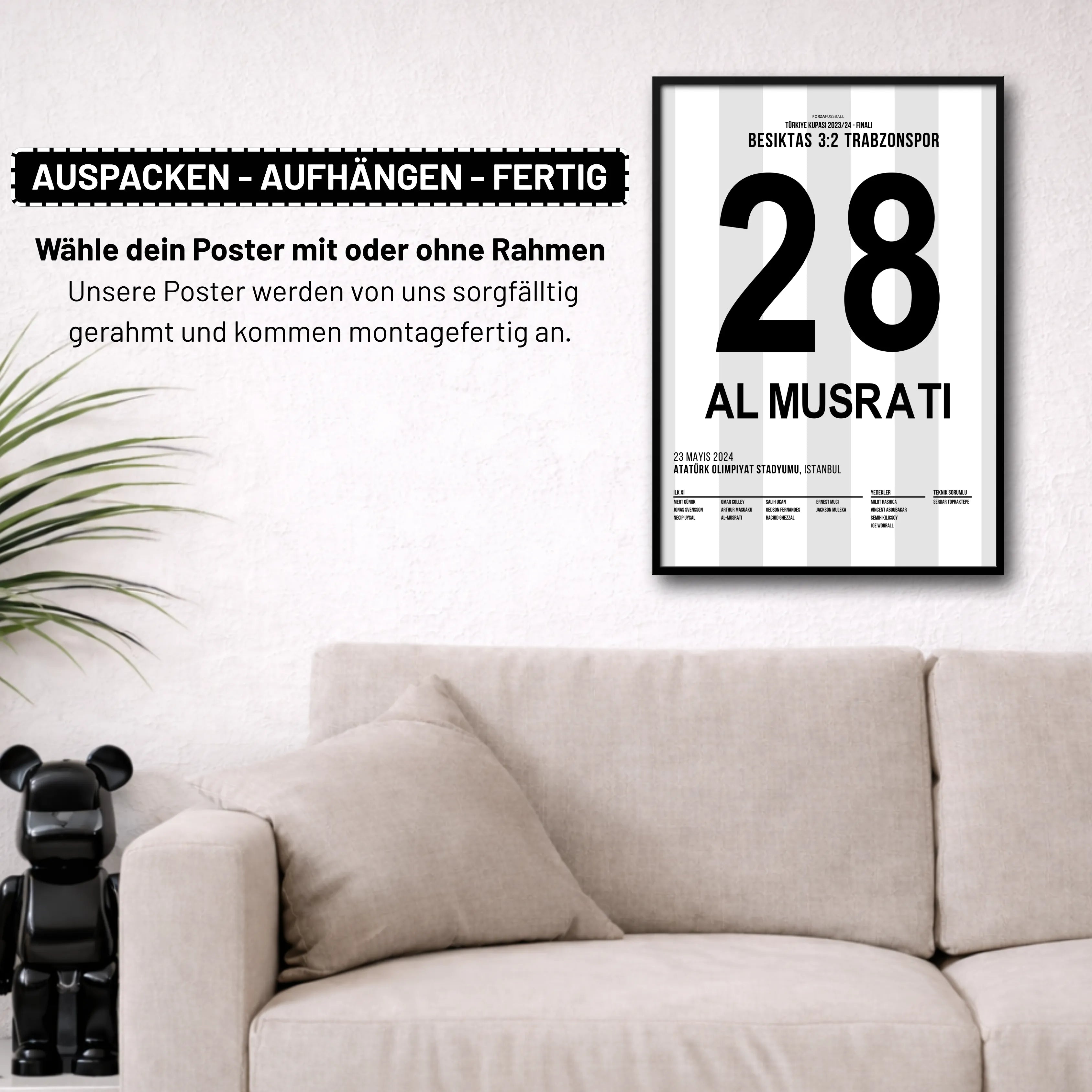 Al Musrati schießt Besiktas zum Pokalsieg gegen Trabzonspor Fußball Poster mit Rahmen