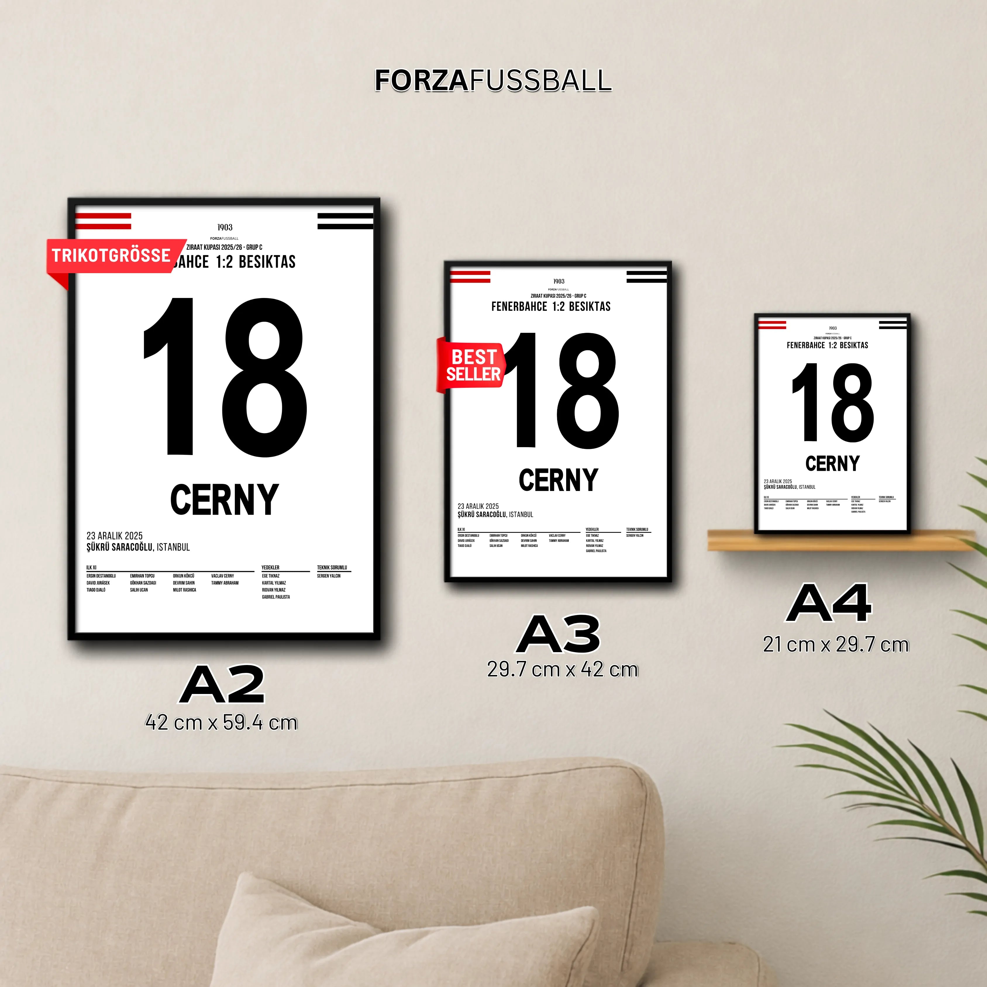 Cerny schießt Besiktas zum Sieg in Kadiköy Fußball Poster mit Rahmen