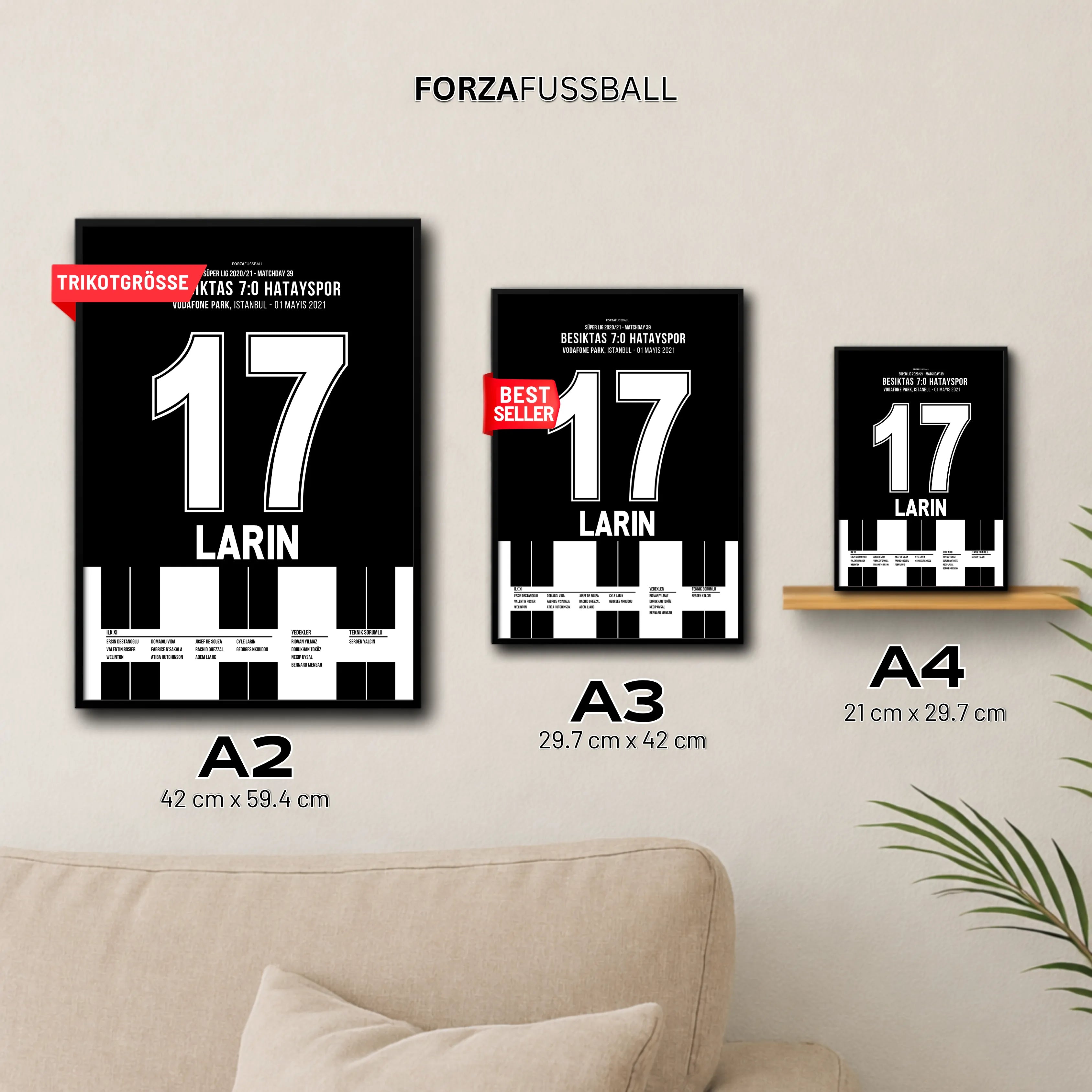 Cyle Larin trifft bei Besiktas legendären 7:0 Sieg gegen Hatayspor Fußball Poster mit Rahmen