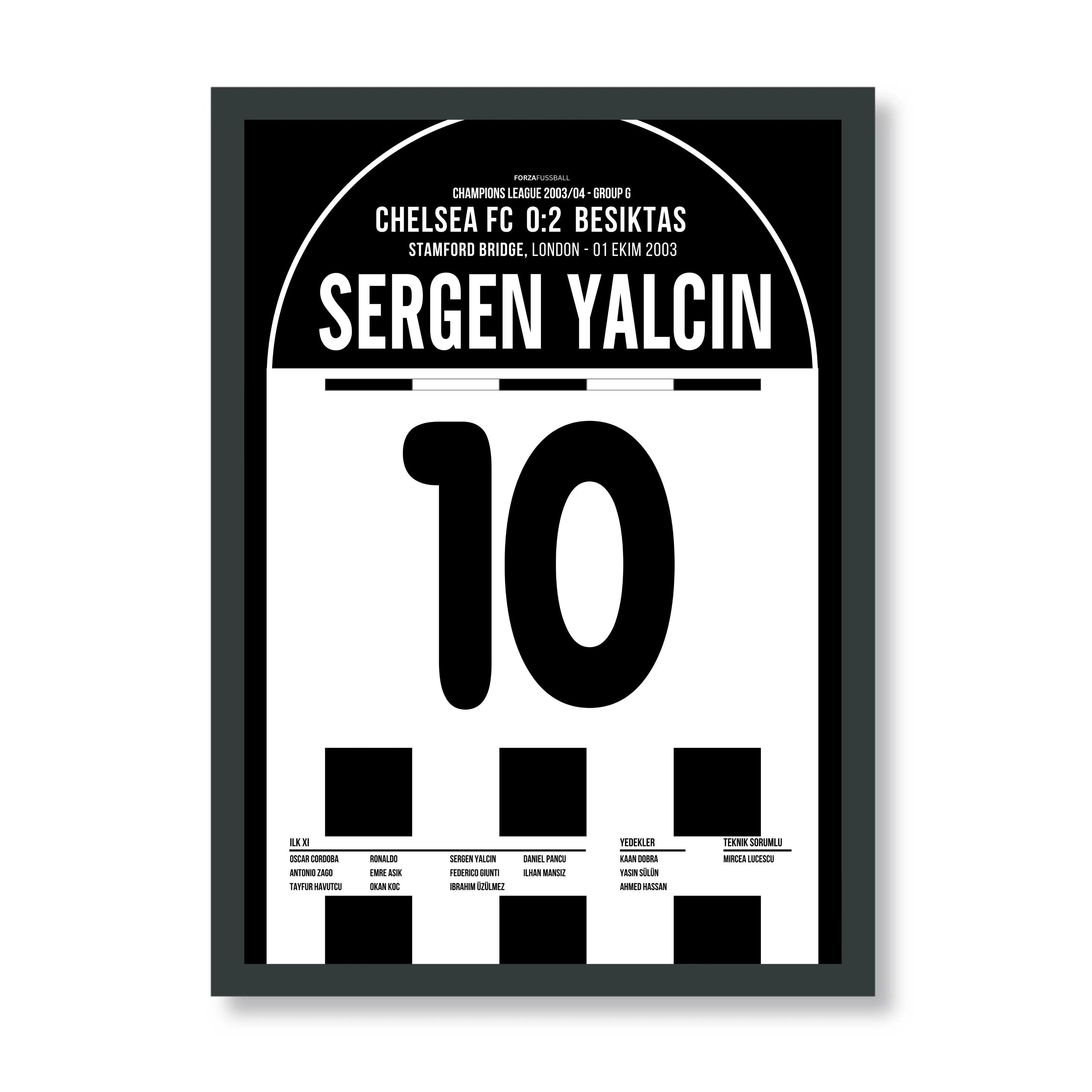 Sergen Yalcin und Besiktas übernehmen die Stamford Bridge Fußball Poster mit Rahmen