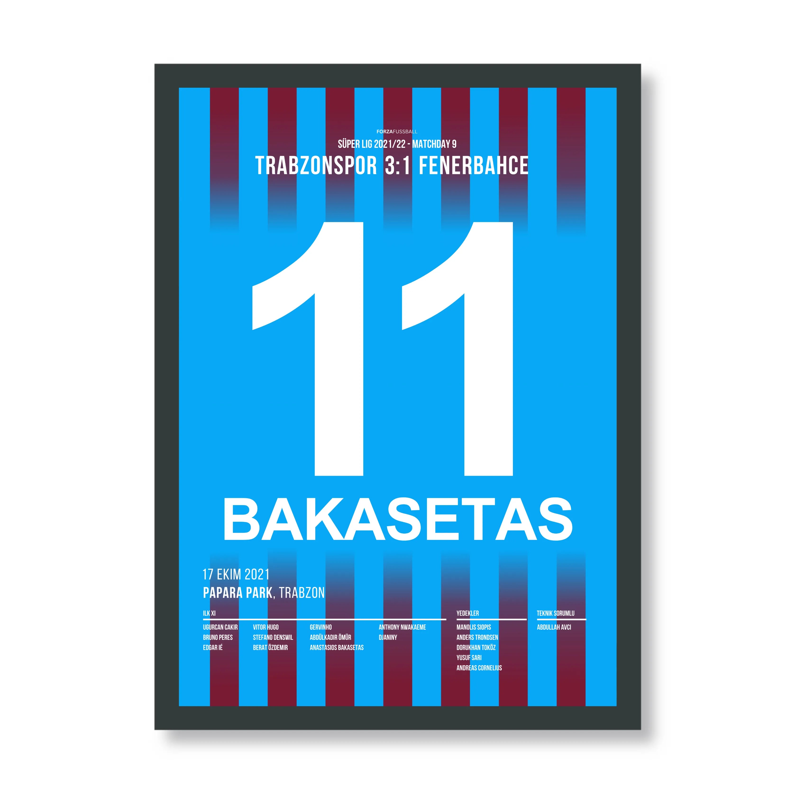 Bakasetas schießt Fenerbahce mit 2 Toren in der Meistersaison ab Fußball Poster mit Rahmen