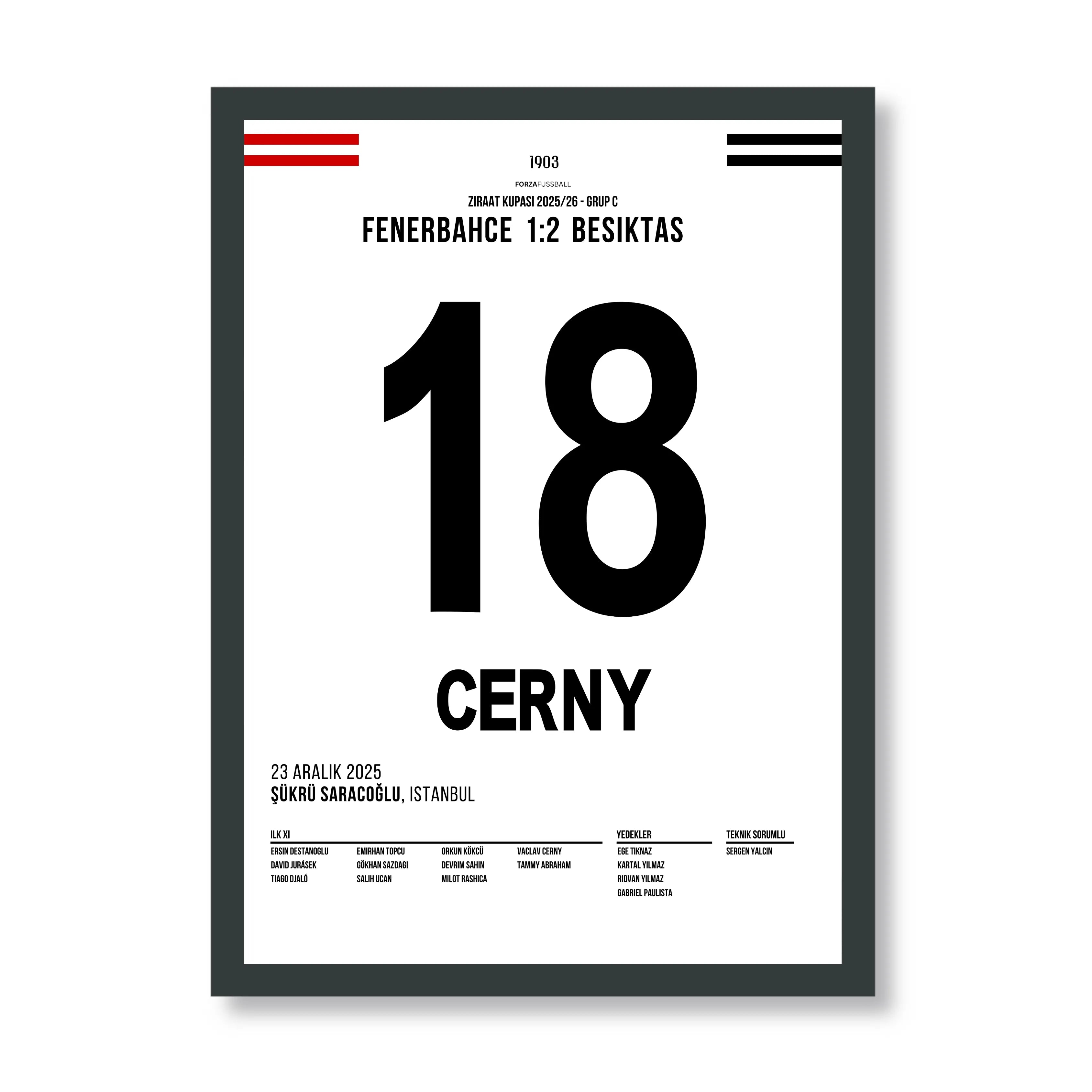 Cerny schießt Besiktas zum Sieg in Kadiköy Fußball Poster mit Rahmen