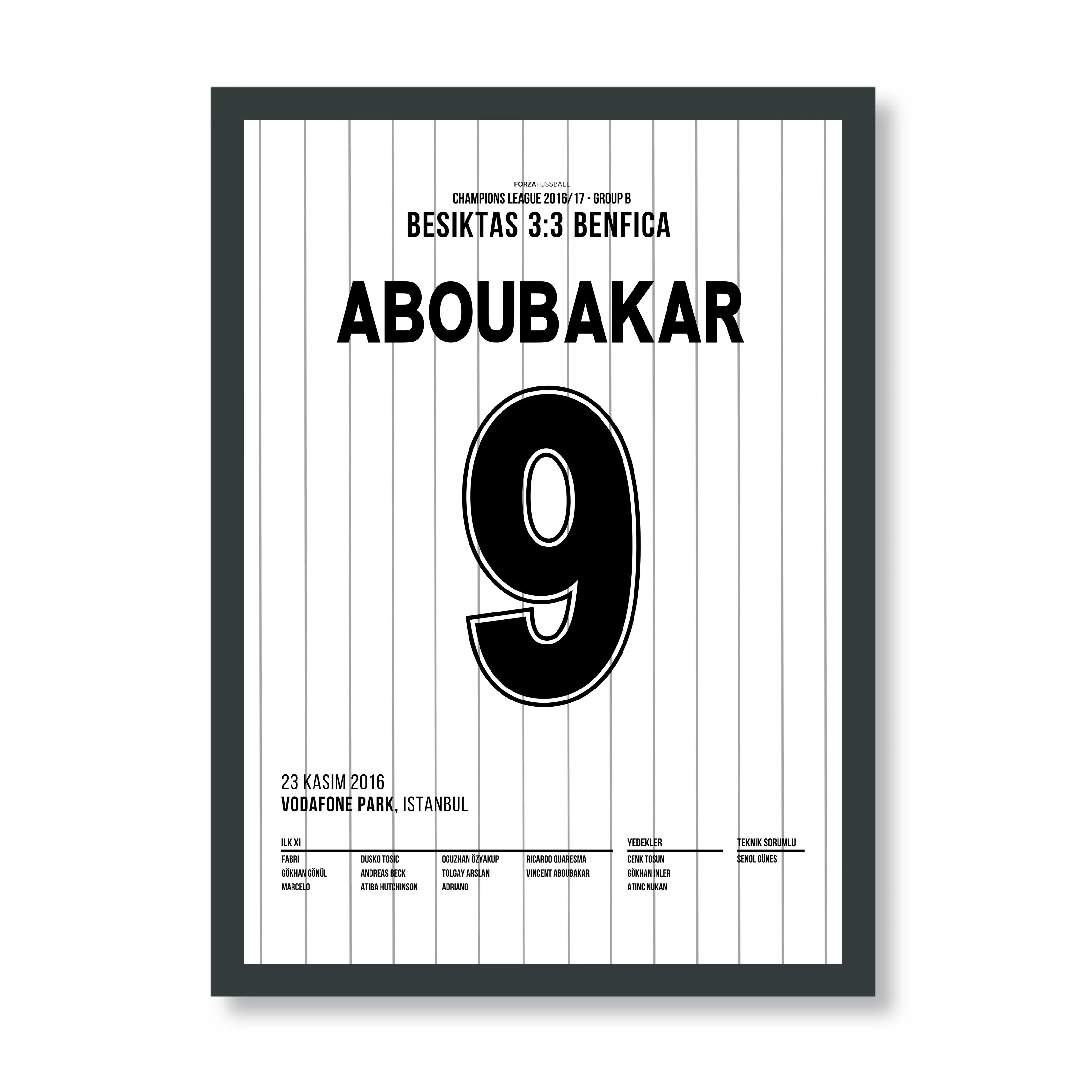 Aboubakar's last Minute Ausgleichstreffer gegen Benfica Fußball Poster mit Rahmen